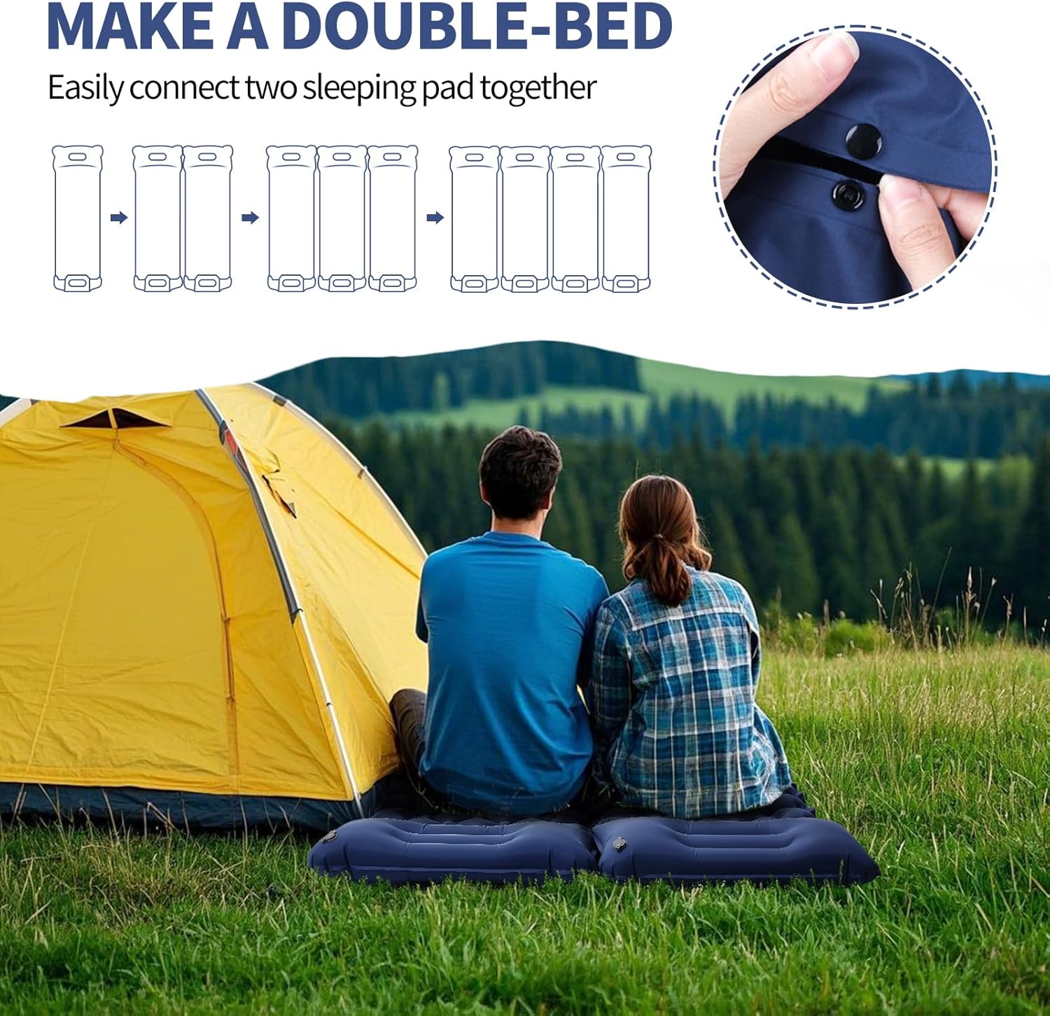 Detalle de NexusNurture Camping Mat: 9cm Inflating Sleeping Pad with Built‑in Pillow