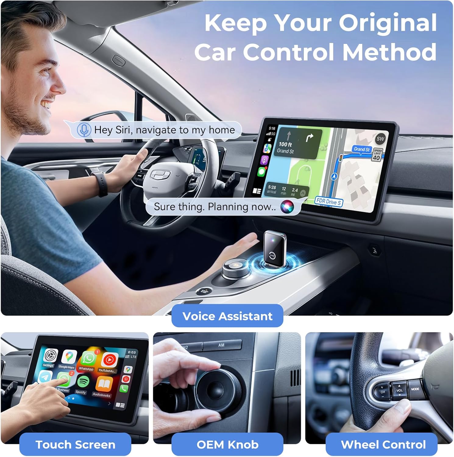 Thumbnail 3 de Wireless CarPlay Adapter for iPhone (and Android Auto) — Convert Wired CarPlay to Wireless, Plug and Play Mini Dongle (Silver)