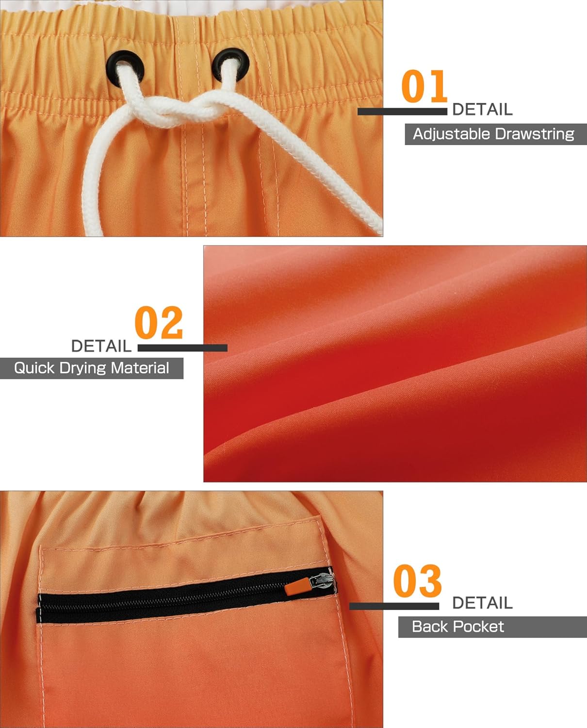 Detalle 2 de Danfiki Pantaloncini Costume da Bagno Uomo ad asciugatura rapida con tasca in rete e coulisse