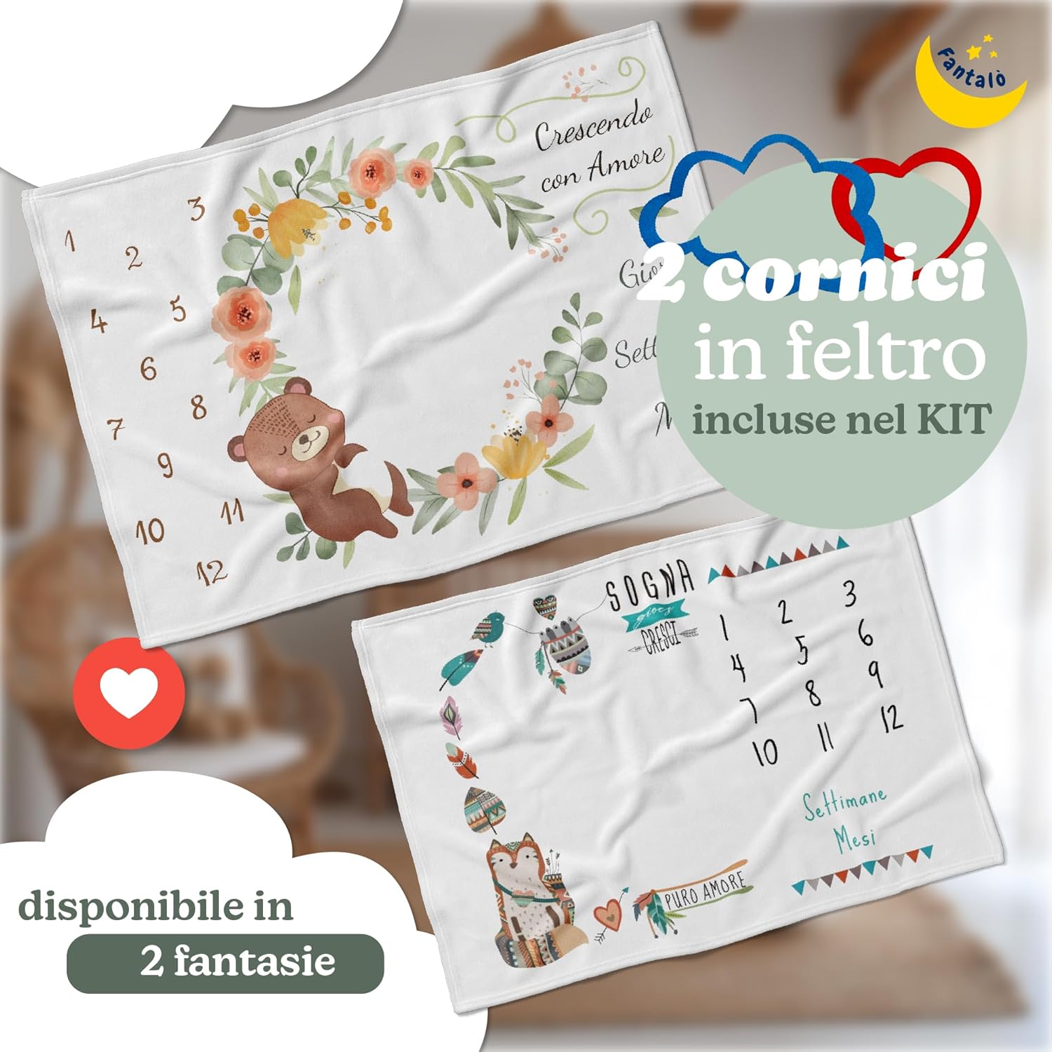 Thumbnail 4 de Fantalò Coperta Mesi Neonato per Foto – Orsacchiotto o Volpacchiotto, Idea Regalo Neonato