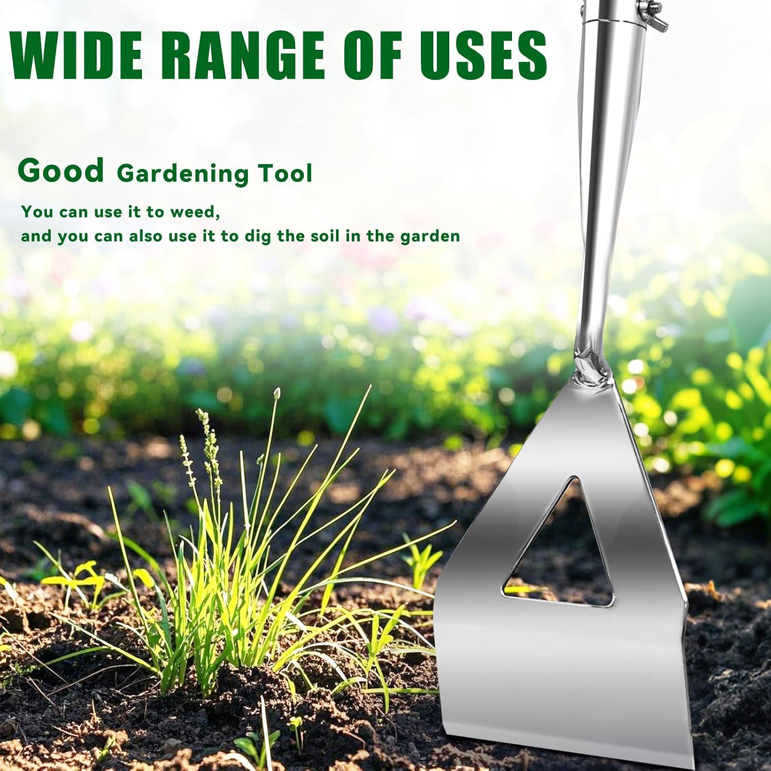 Detalle de Dutch Hoe 140cm Stainless Steel Garden Digging Tool – Long-Handled Weeding and Soil Digging Master