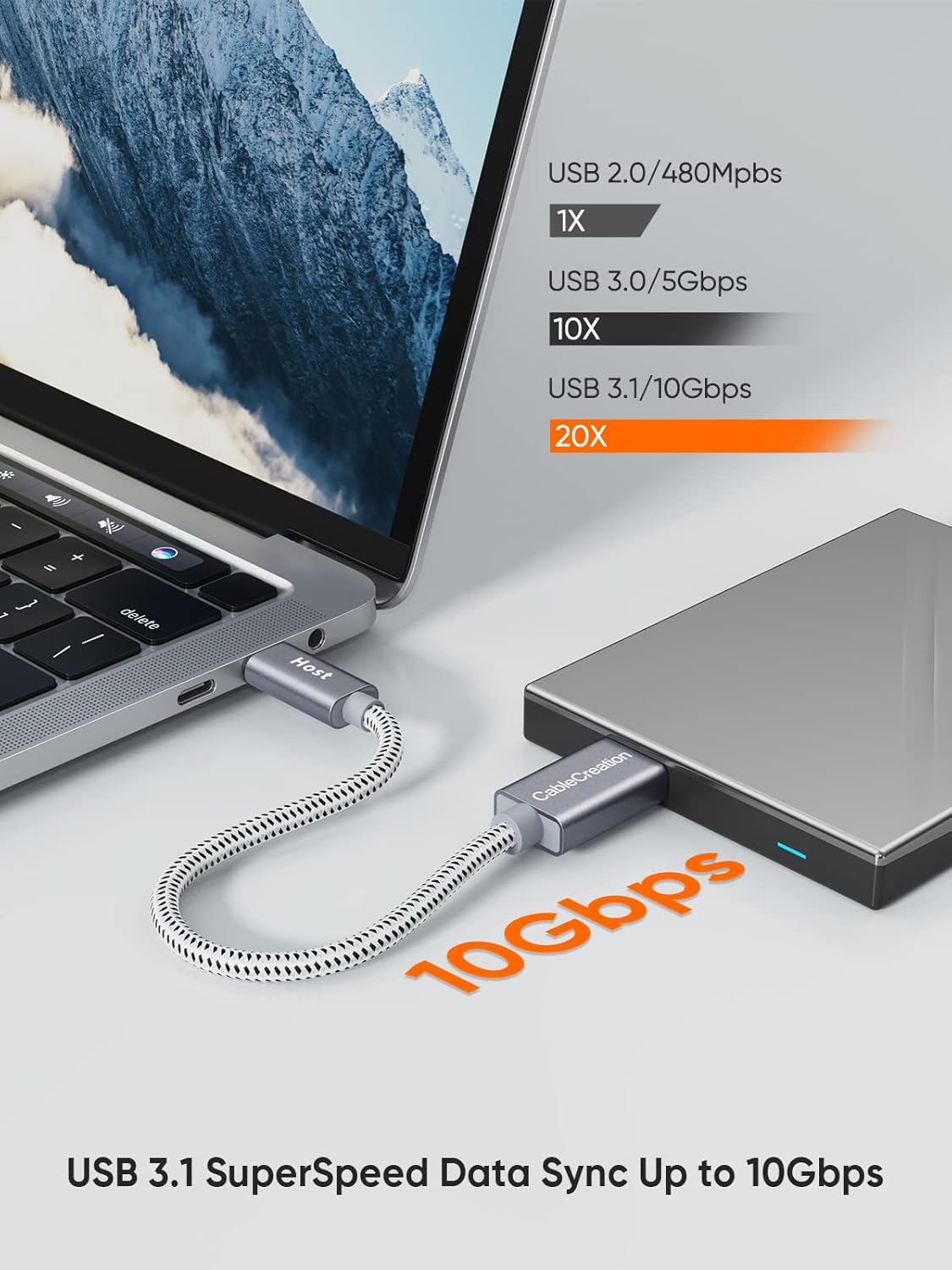 Thumbnail 3 de CableCreation USB-C zu Micro-B 3.0 Kabel (Gen2, 10 Gbps) 30 cm Grau – für MacBook Pro & Chromebook Pixel