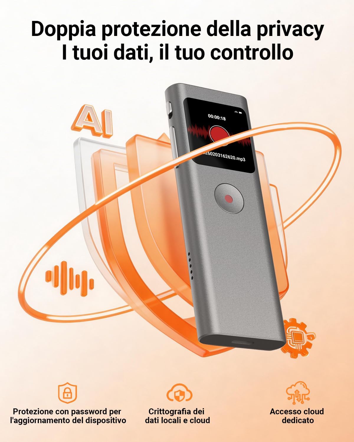 Thumbnail 5 de NUASI Registratore Vocale AI 64GB: registrazione, trascrizione e riassunti con supporto multilingue