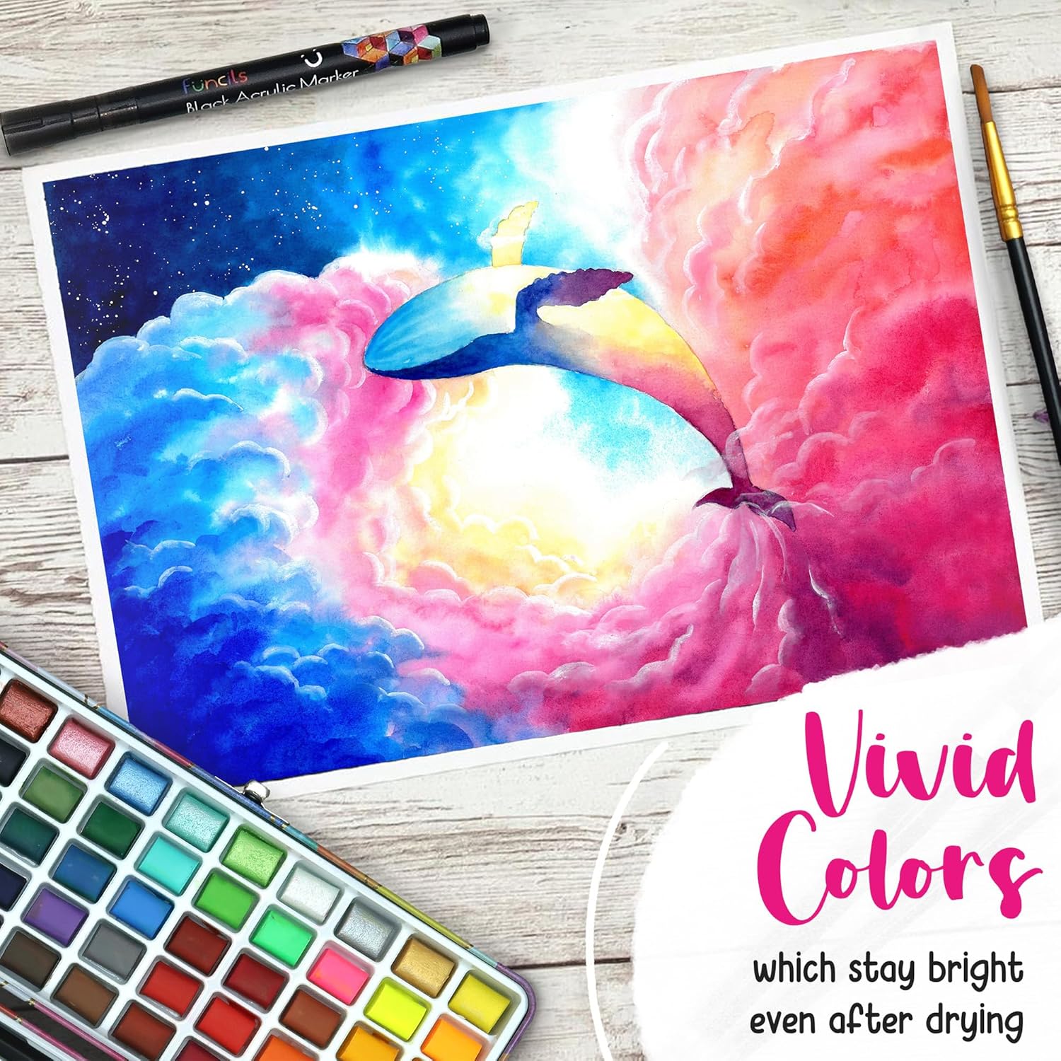 Thumbnail 3 de FunCils 100 Watercolour Paint Set (100 vibrant colours) with palette, brushes, pens and travel paper kit
