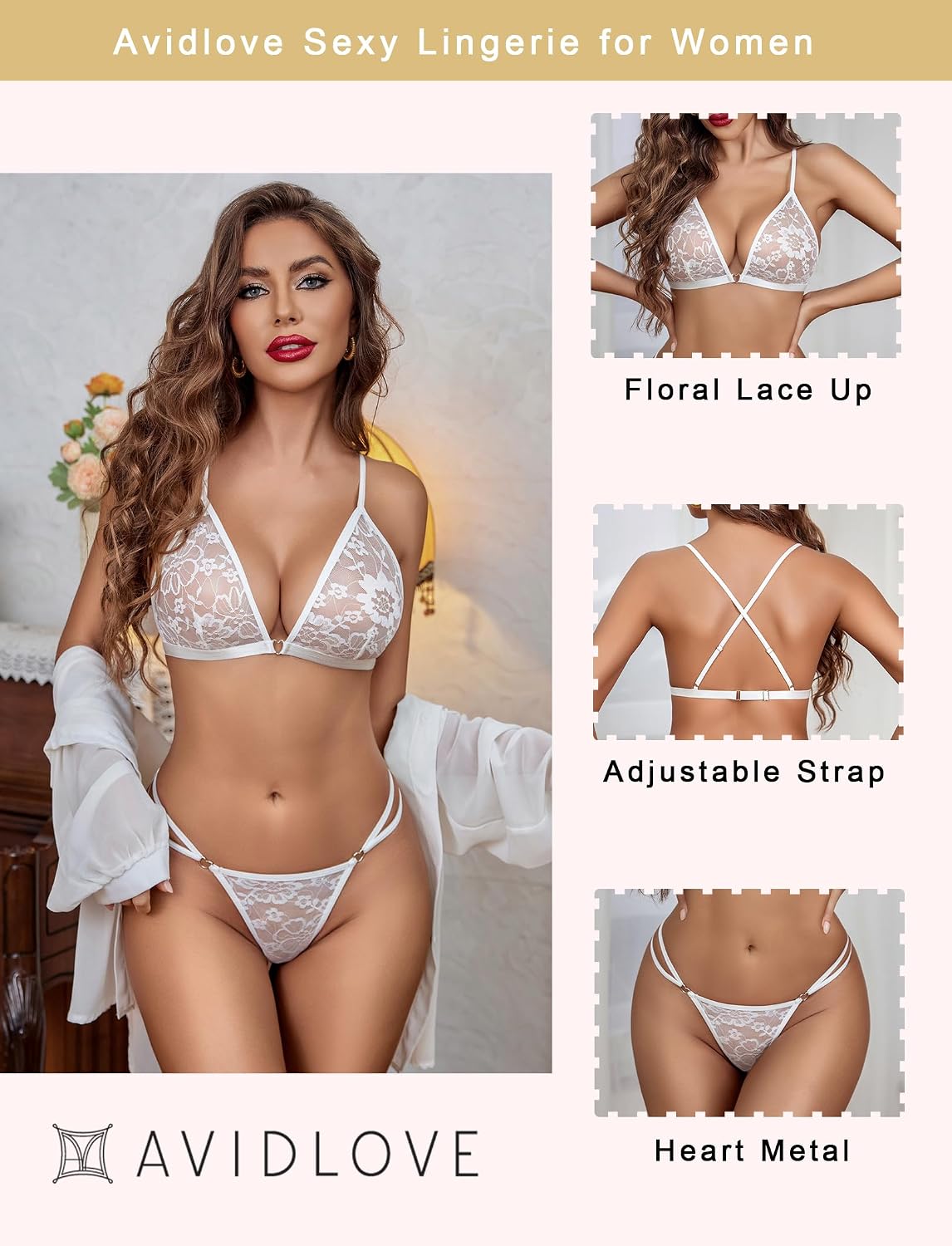 Thumbnail 3 de Ensemble de lingerie Avidlove en dentelle transparente – soutien-gorge et culotte à dentelle florale