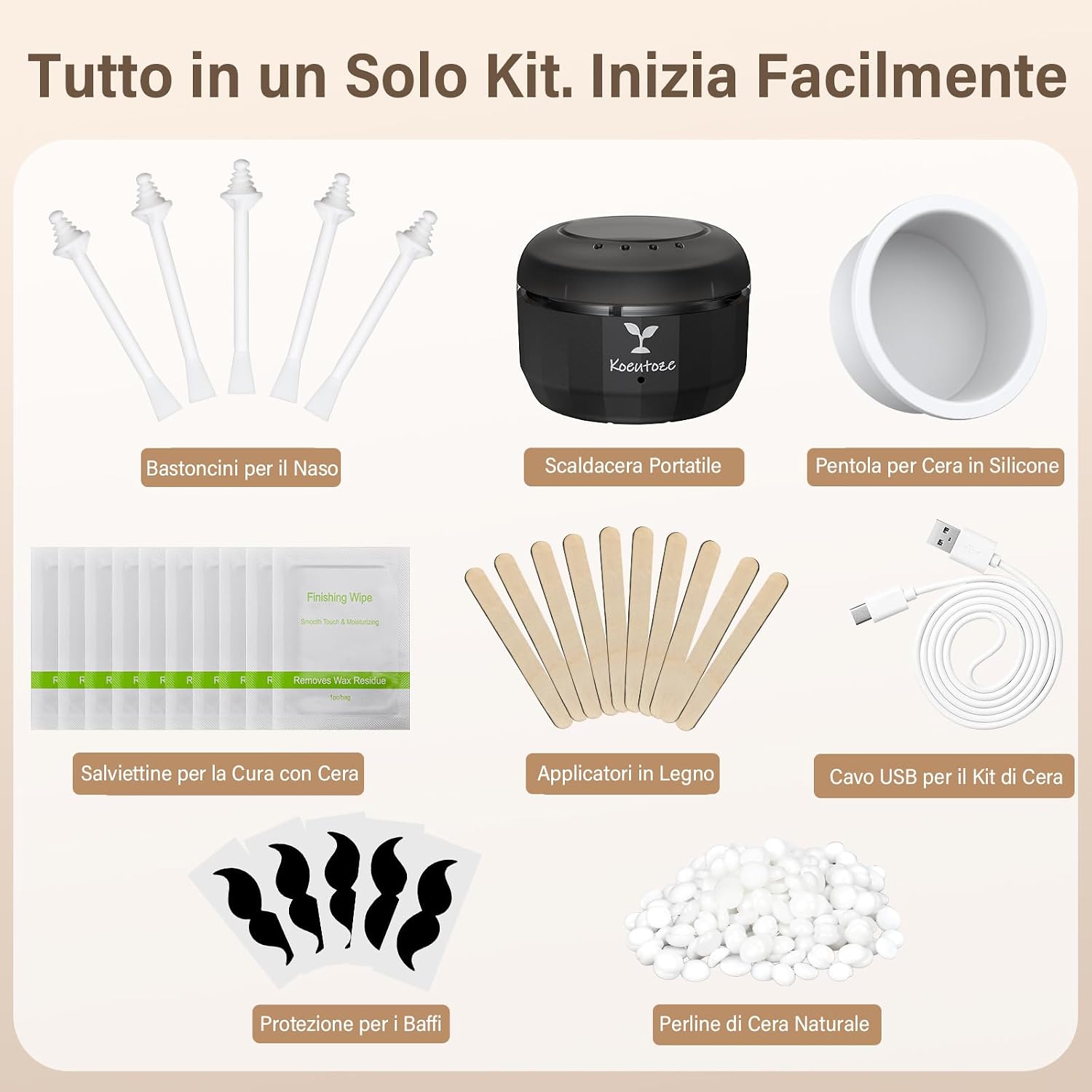 Detalle 2 de Koeutoze Kit di ceretta Naso per Uomini e Donne – Kit completo per naso, orecchie e sopracciglia