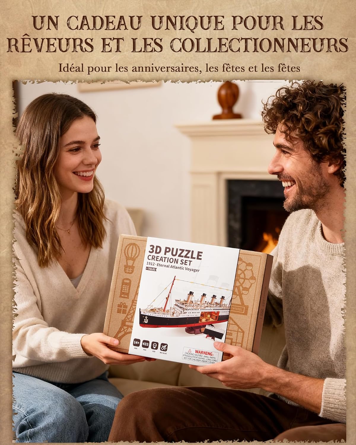 Thumbnail 6 de ROBOTIME Puzzle 3D en bois 1912 Eternal Atlantic Voyager (paquebot) avec éclairage LED