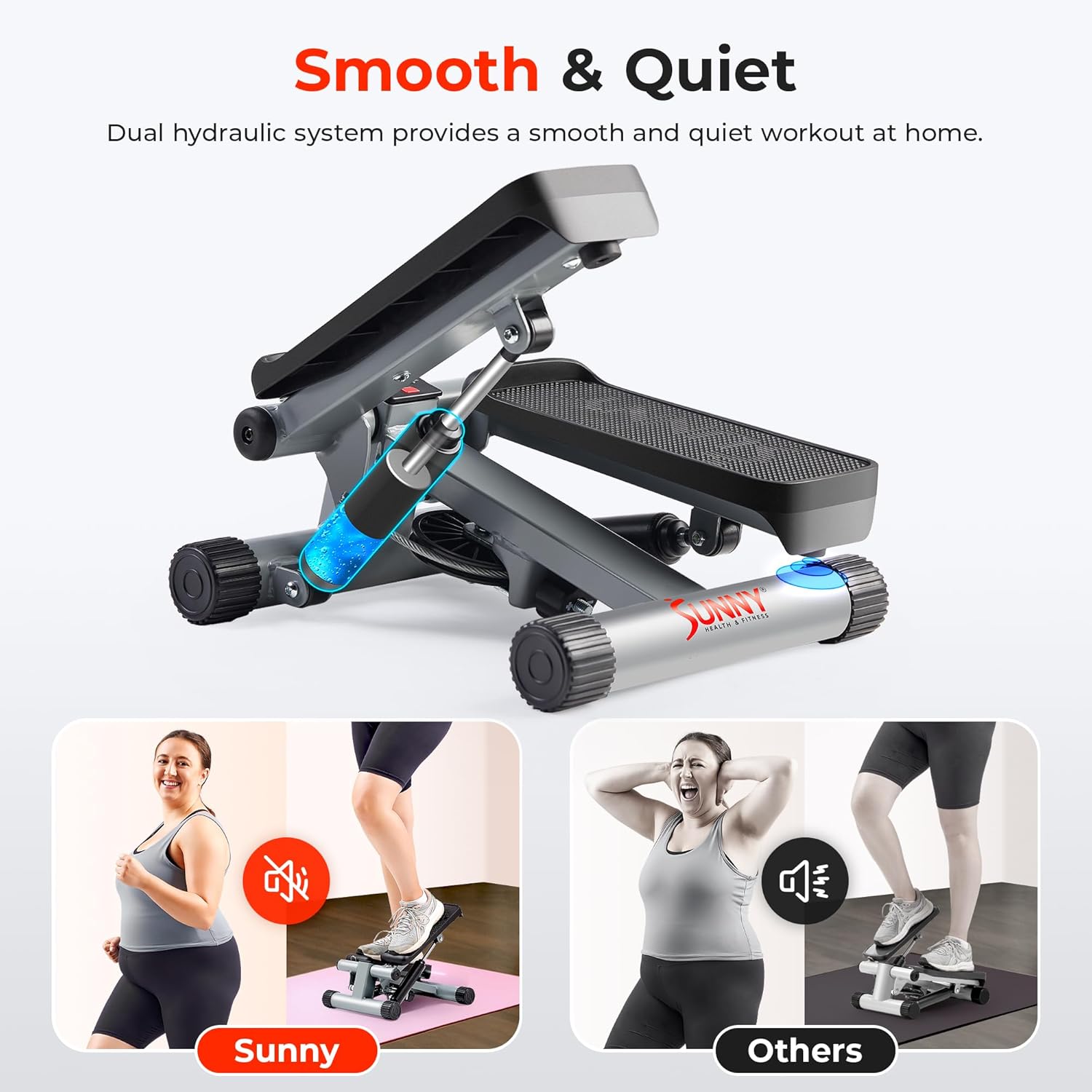 Thumbnail 3 de Sunny Health & Fitness Mini Steppers for Home Exercise with Optional Resistance Bands (Quiet Hydraulic Step Workout)