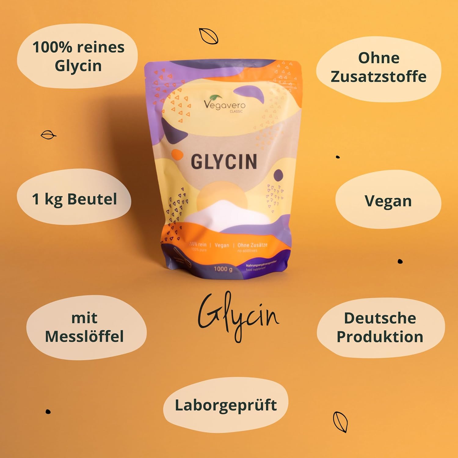 Thumbnail 3 de Vegavero Glycin Pulver (1.000 g) mit Messlöffel – reines Glycin ohne Zusätze, fein löslich