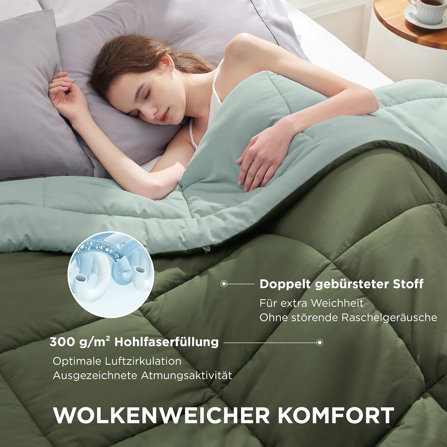 Thumbnail 2 de BEDSURE Bettdecke 240x220 ohne Bezug – Alljahresdecke 300GSM, Bronzegrün/Eisberggrün