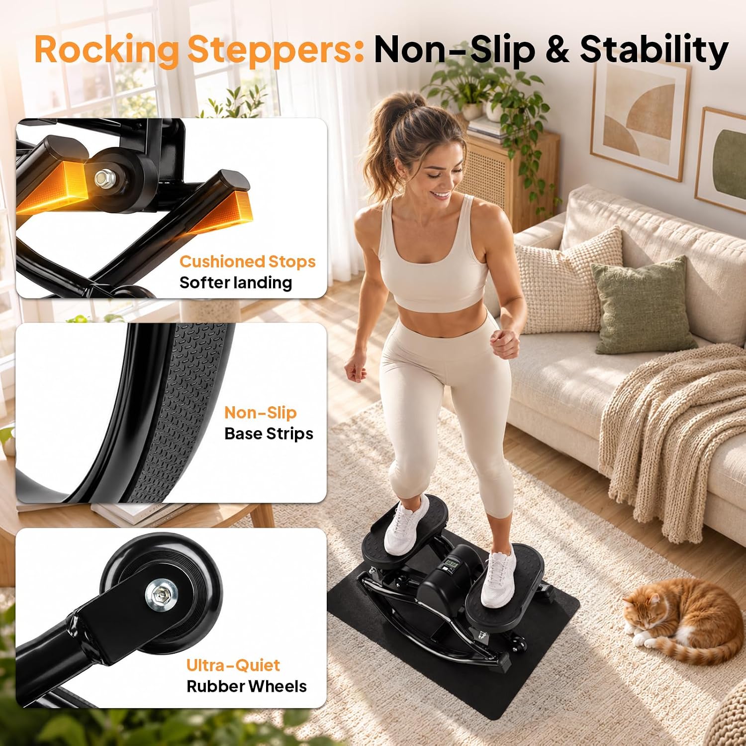 Detalle 1 de ODCPN Rock-006 Side-to-Side Stepper with Resistance Bands and Digital Display