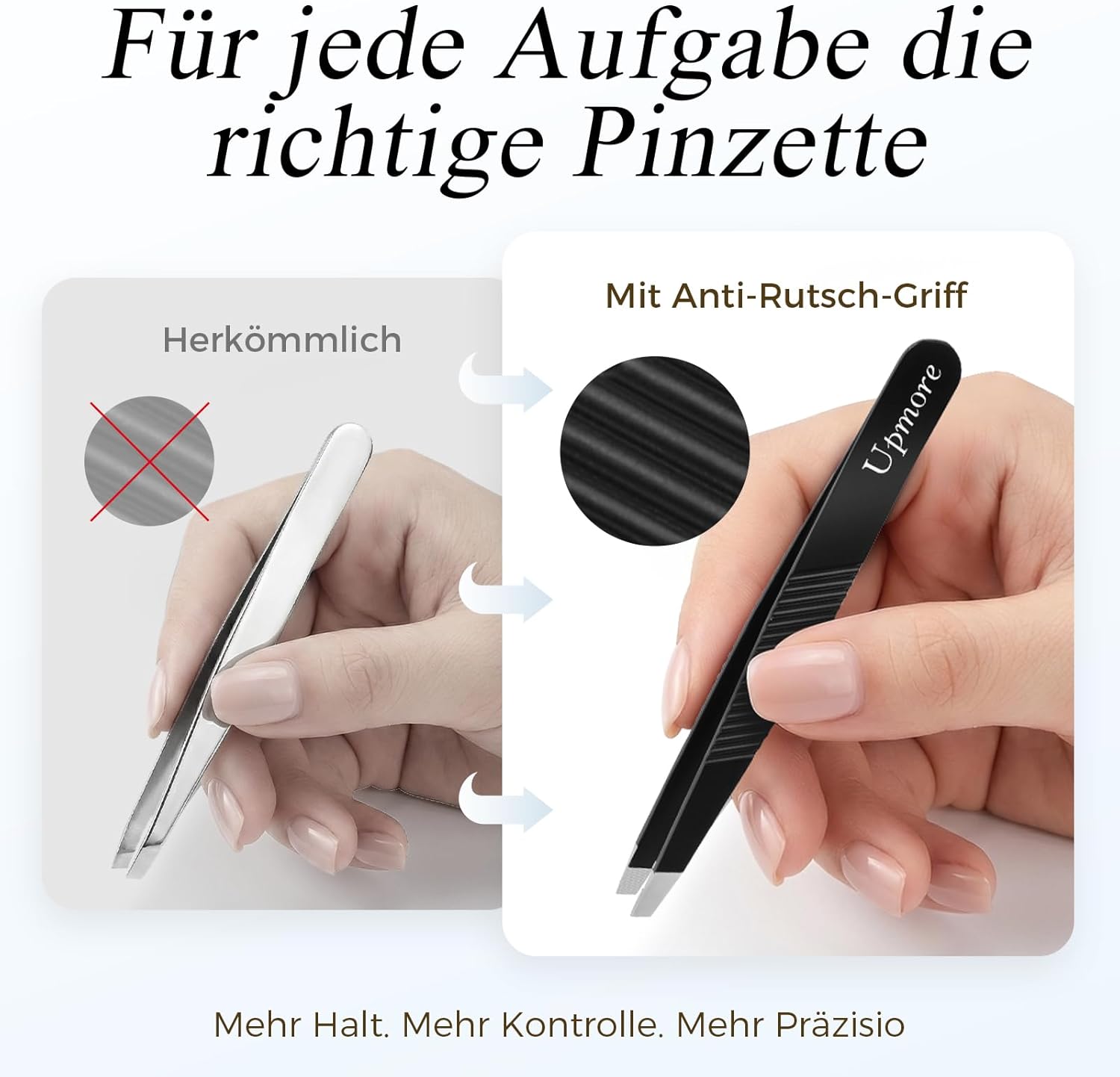 Thumbnail 1 de Upmore Pinzetten-Set mit rutschfestem Komfortgriff und mikro-geriffelten Spitzen – 3-tlg. Edelstahl-Set (Schwarz-01)