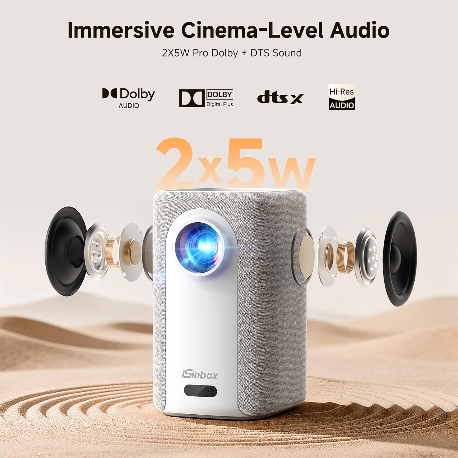 Detalle de iSinbox 4K Smart Outdoor Projector (Short Throw, 1200 ANSI) with WiFi, Bluetooth, and Built-In Apps
