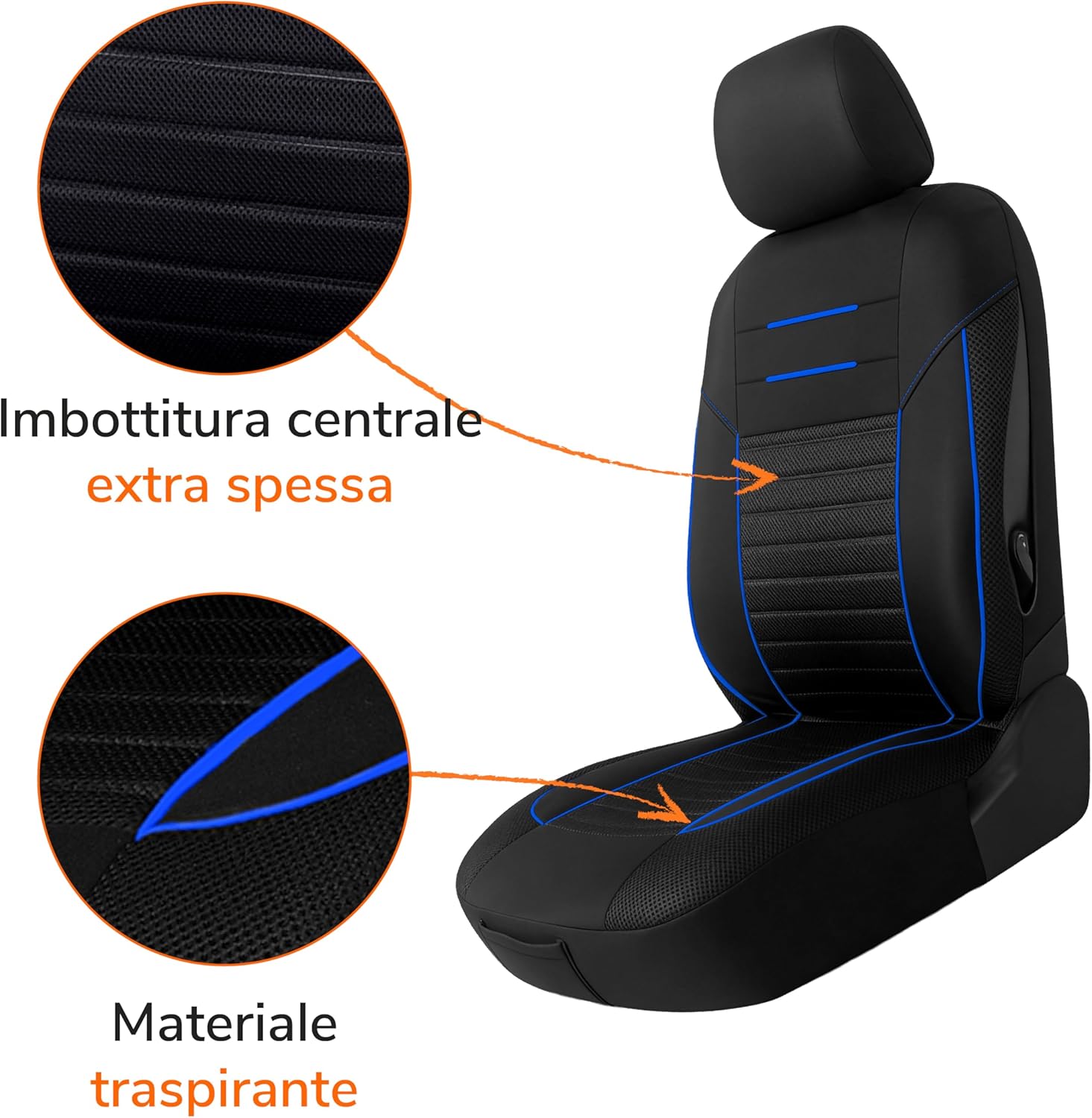 Detalle de Upgrade4cars Coprisedili Anteriore Set Versione 2026 – Coperture Universali in Blu per Conducente e Passeggero
