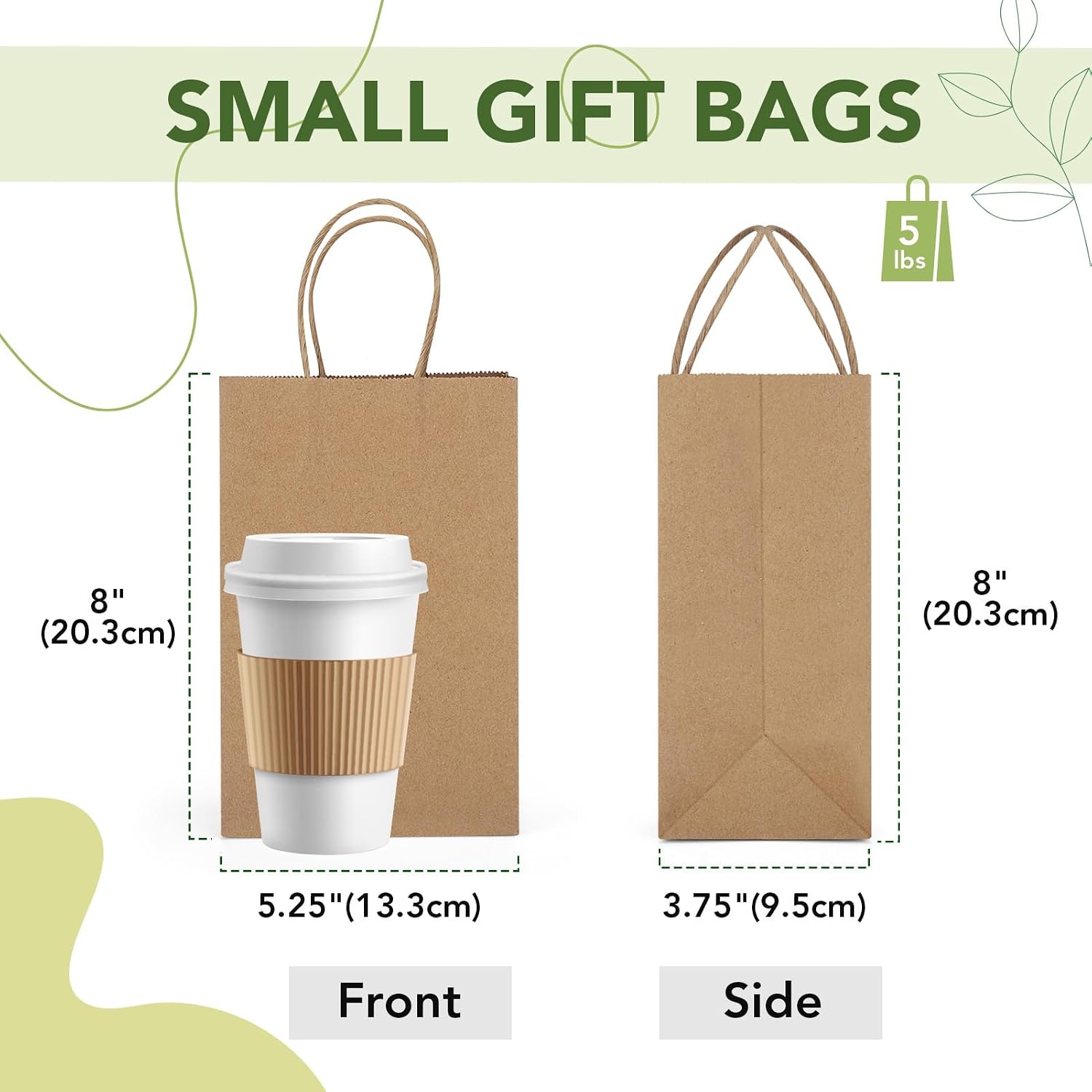 Detalle de MESHA Kraft Gift Bags 200 Pack – 5.25x3.75x8 Inch Small Brown Paper Bags with Handles (Made in USA)