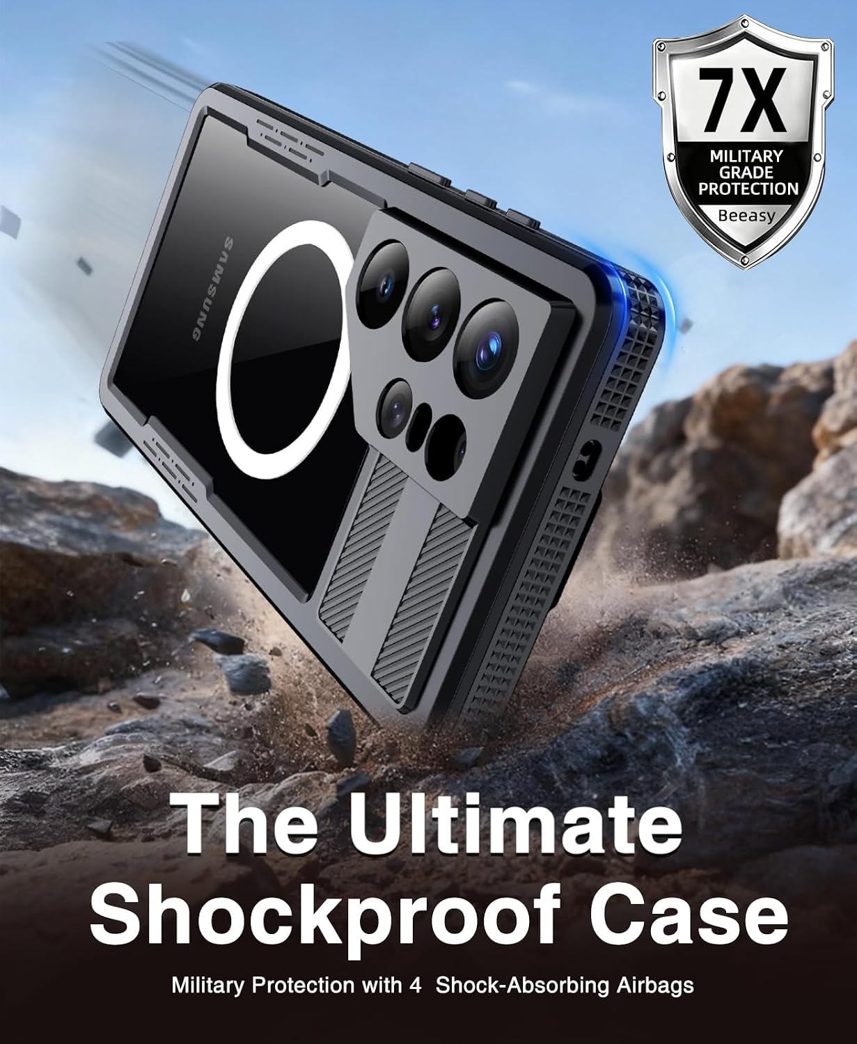 Detalle de Beeasy for Samsung Galaxy S26 Ultra waterproof case with MagSafe, built-in screen protector and camera lens cover (IP68, shockproof)
