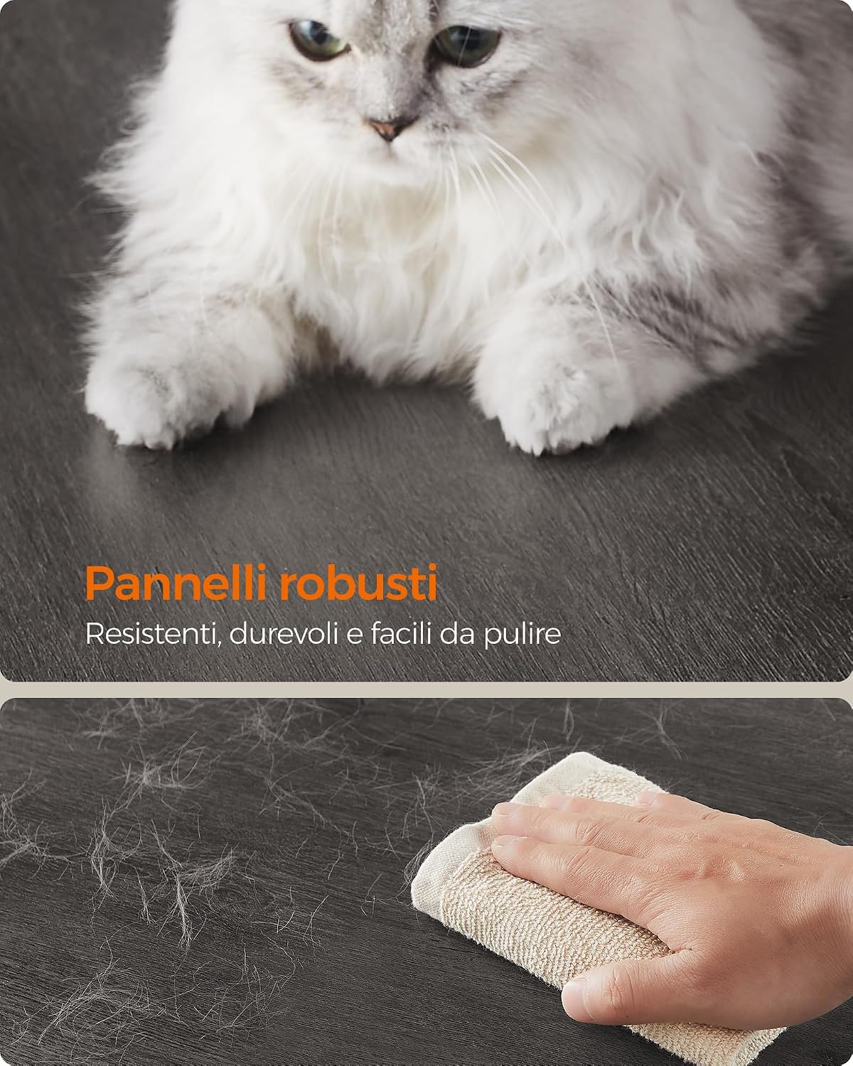 Detalle 2 de Feandrea Tiragraffi, Albero per Gatti di Truciolato Alto 86 cm con Grotta, Postiovaie e Collone in Sisal – Grigio Nebbia