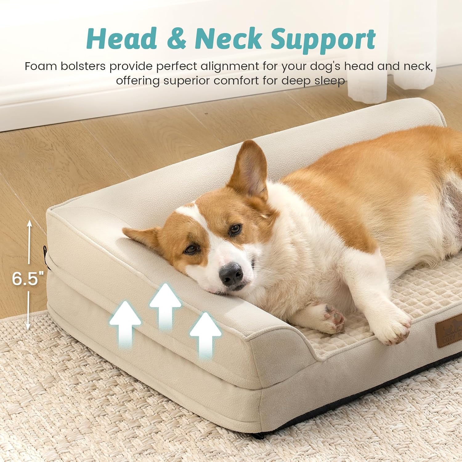 Detalle de COZY KISS Orthopädisches Hundebett – L-Form, 36x27x6,5 Zoll, Beige