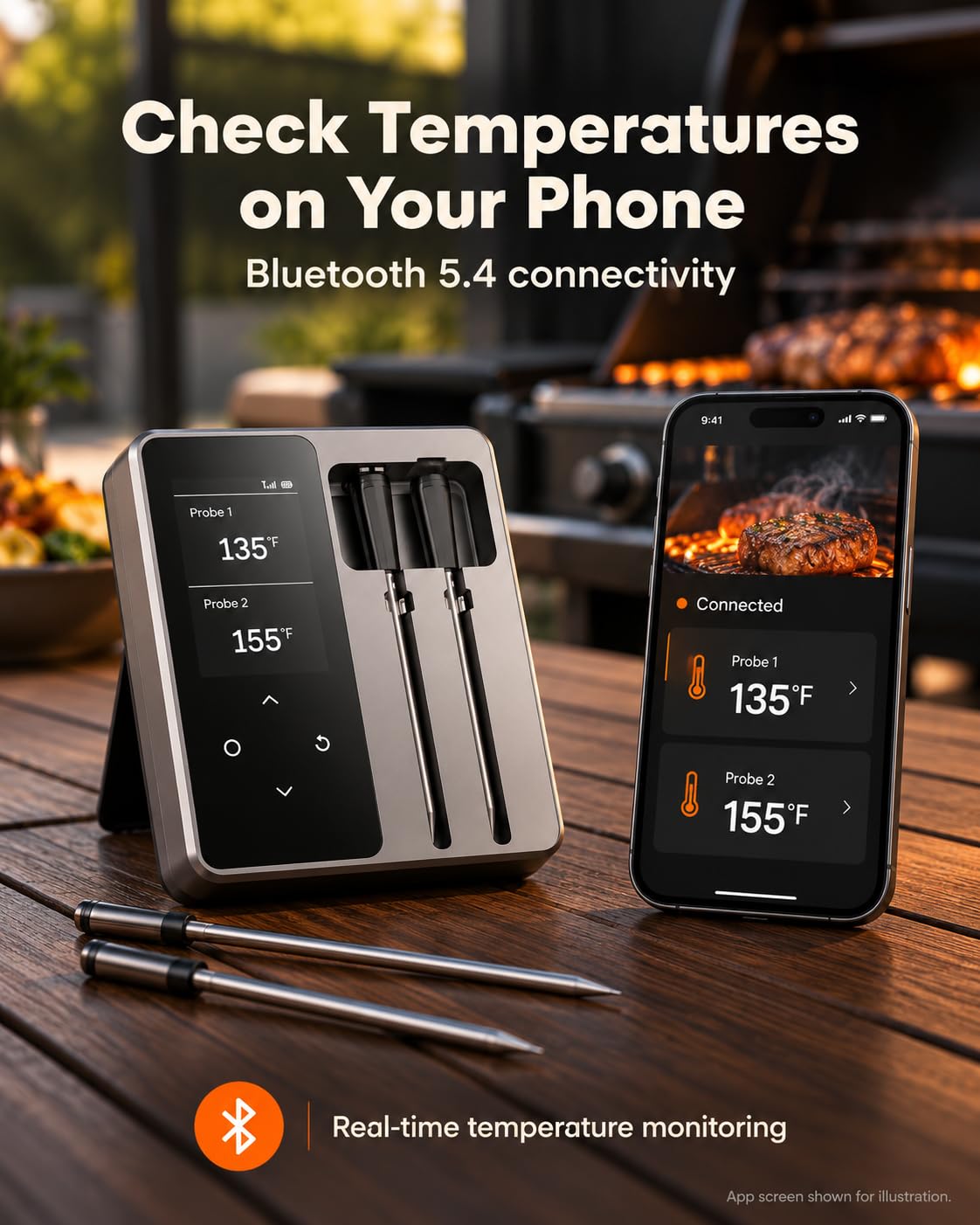 Thumbnail 6 de JoyBear FM200 Wireless Meat Thermometer with 2 Probes and Smart Base