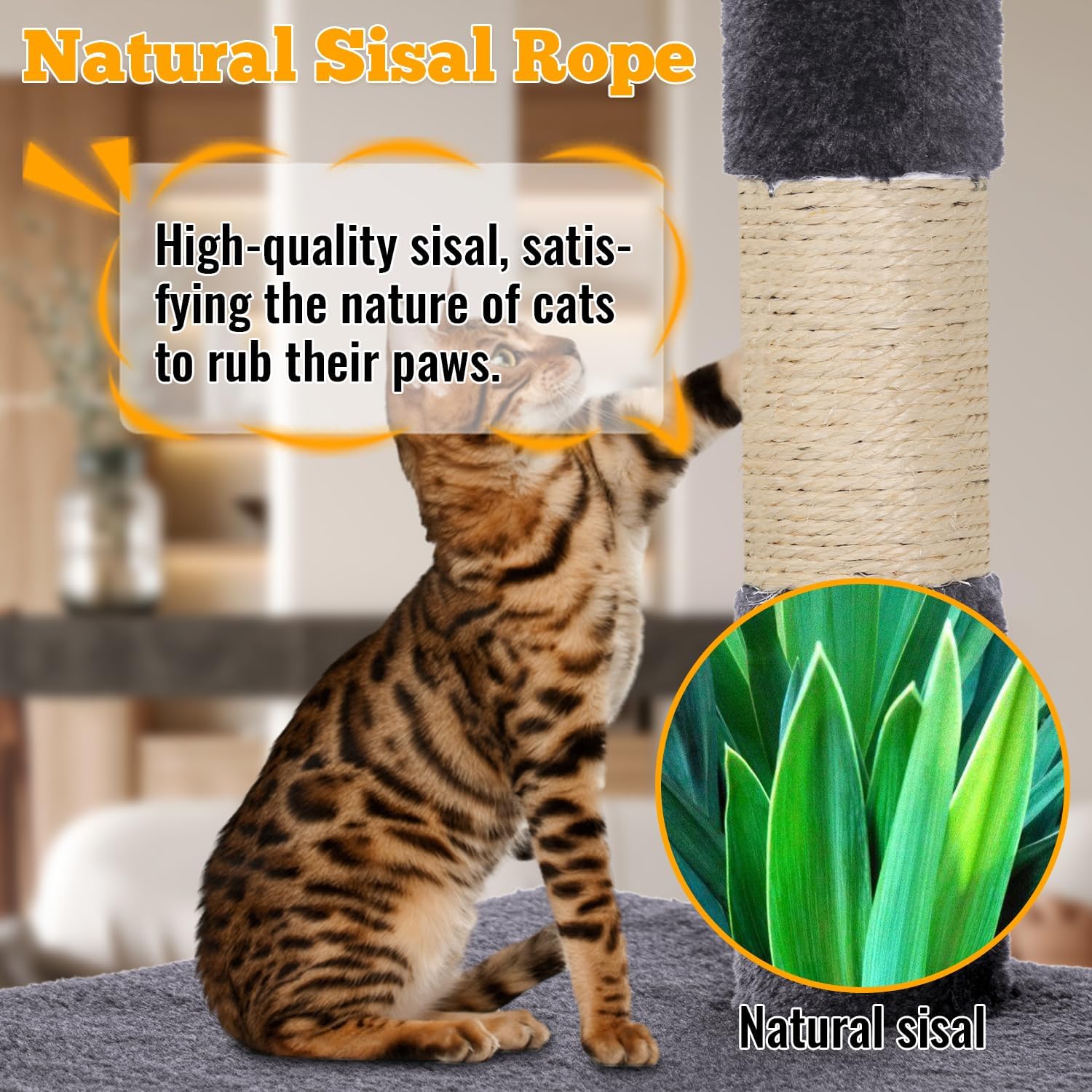 Detalle 2 de FDW 37.8 inch Cat Tree, 3-Level Tower with Sisal Posts and Plush Perches