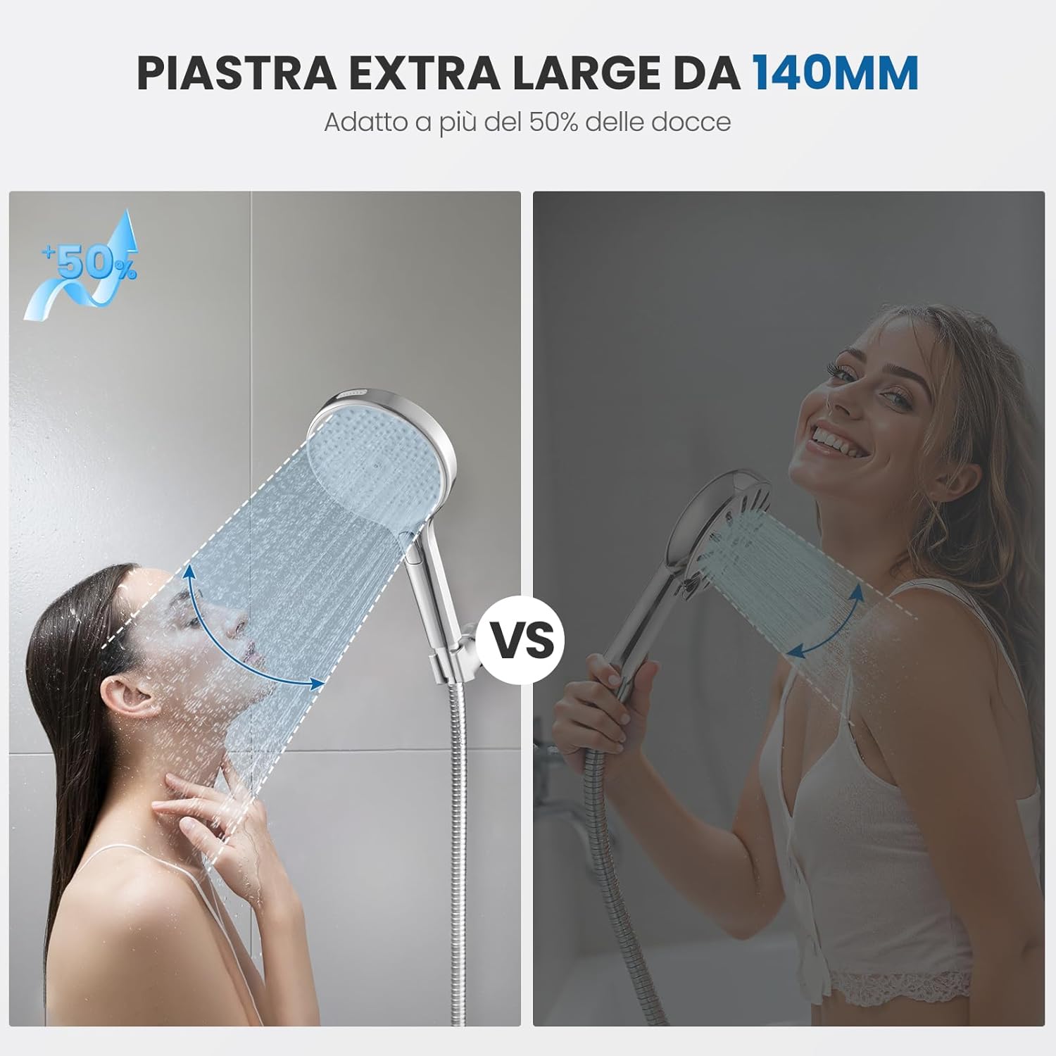 Thumbnail 5 de Auralum Soffione Doccia Anticalcare con Testa 140 mm: 4 Modalità, Alta Pressione e Risparmio Idrico