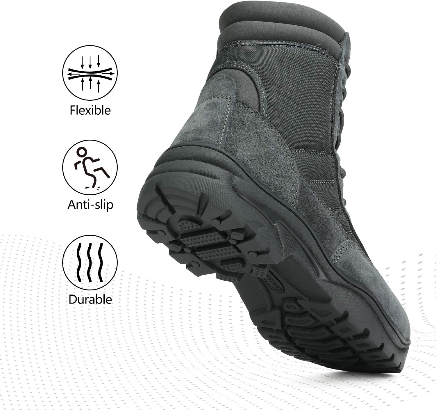 Detalle 2 de NORTIV 8 Men's Military Tactical Work Boots with Side Zip — Leather Combat Boots