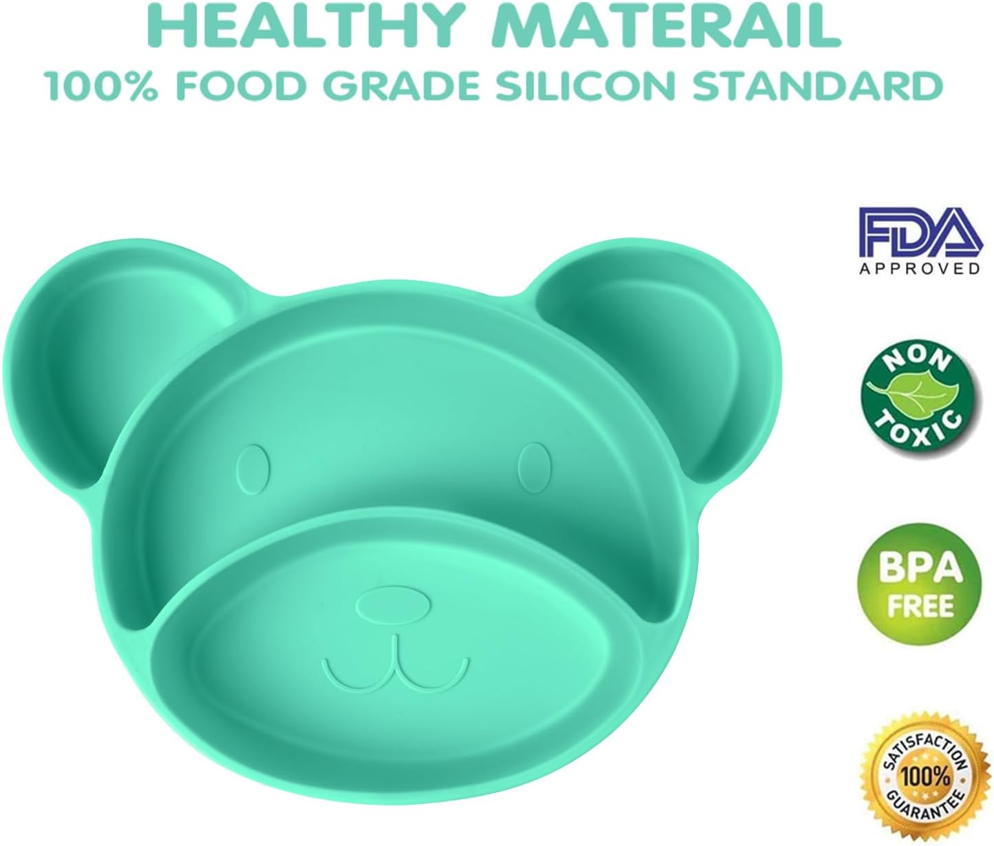 Thumbnail 4 de Vicloon Piatto per Bambini in Silicone con Ventosa e 4 Scomparti – Design Orso, Lavabile in Lavastoviglie
