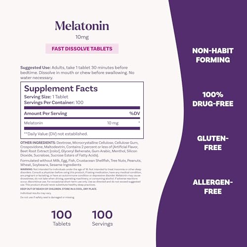 Detalle de Natrol Melatonin 10 mg Fast Dissolve Tablets, Strawberry – 100 Count