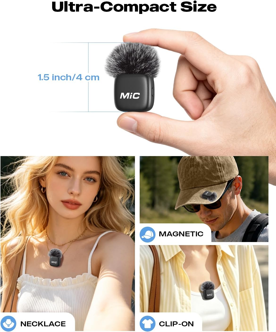 Detalle de WARM BOX WB-WLMJN1-WHITE Wireless Lavalier Microphone, 2-Pack with Noise Reduction