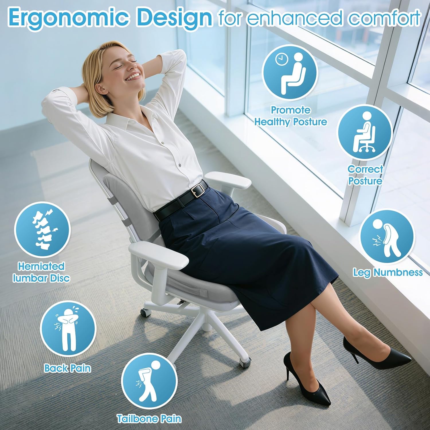 Thumbnail 4 de CushZone Seat Cushion & Lumbar Support Pillow, X-Large Light Gray Memory Foam