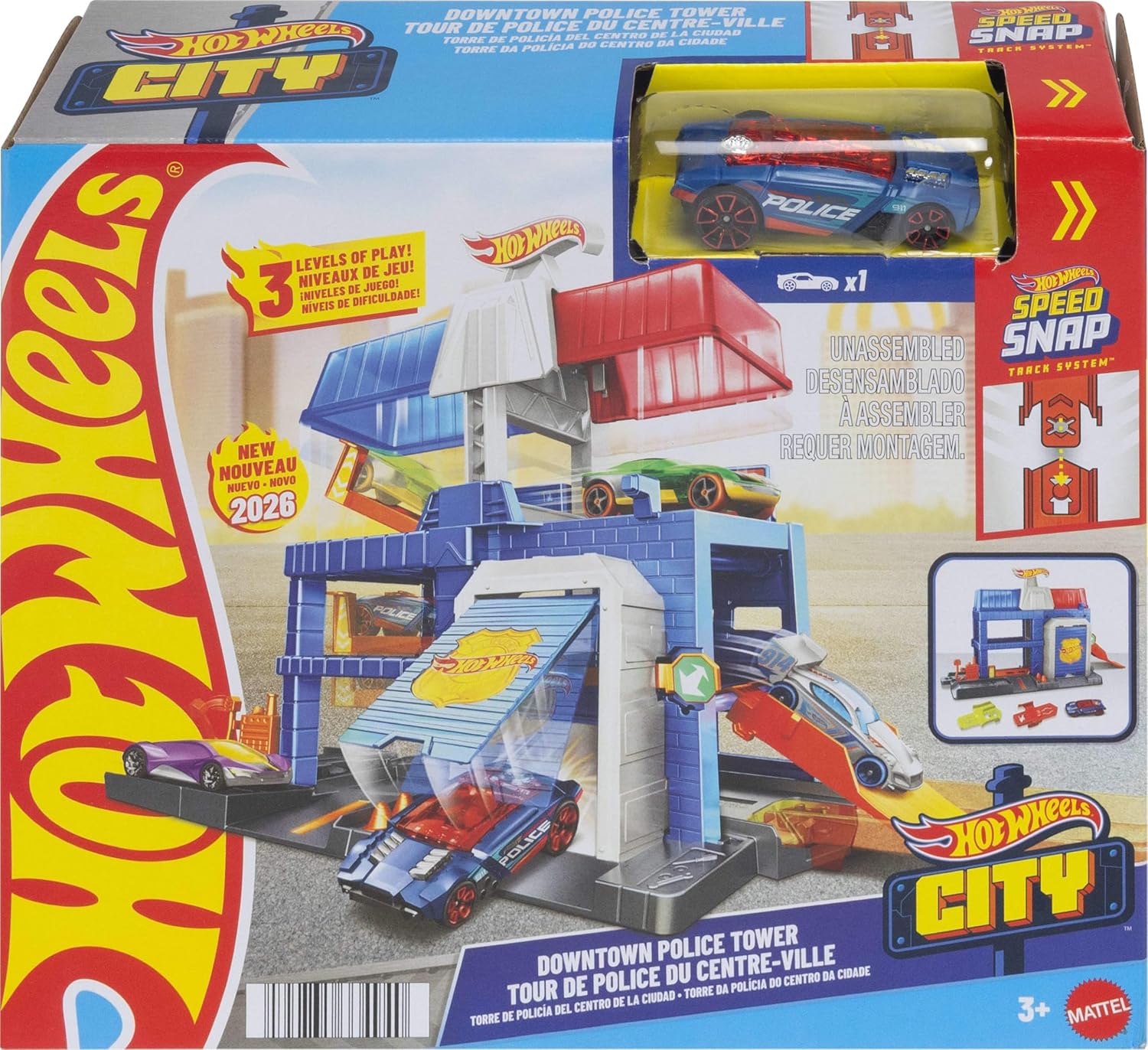 Detalle de Hot Wheels Torre di Polizia – Set espandibile a tre piani con veicolo incluso (JHL74)