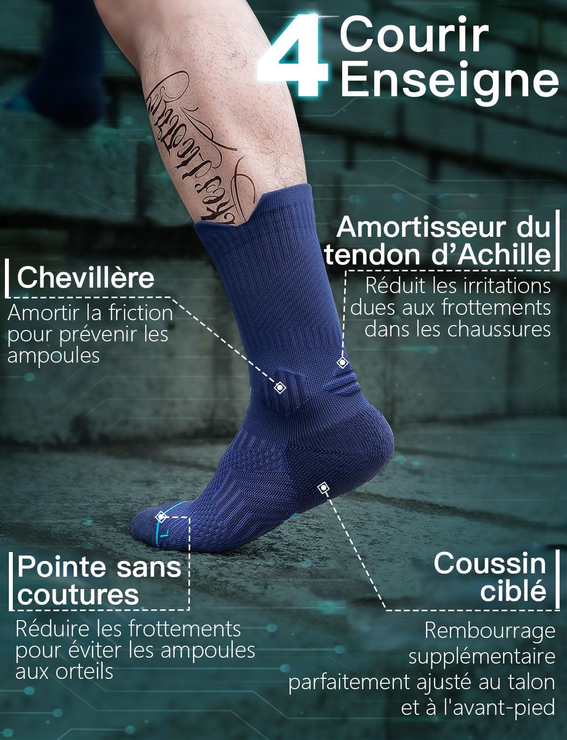 Detalle de Juclise Chaussettes de course à pied en bambou Coolmax pour homme, compression 15-20 mmHg