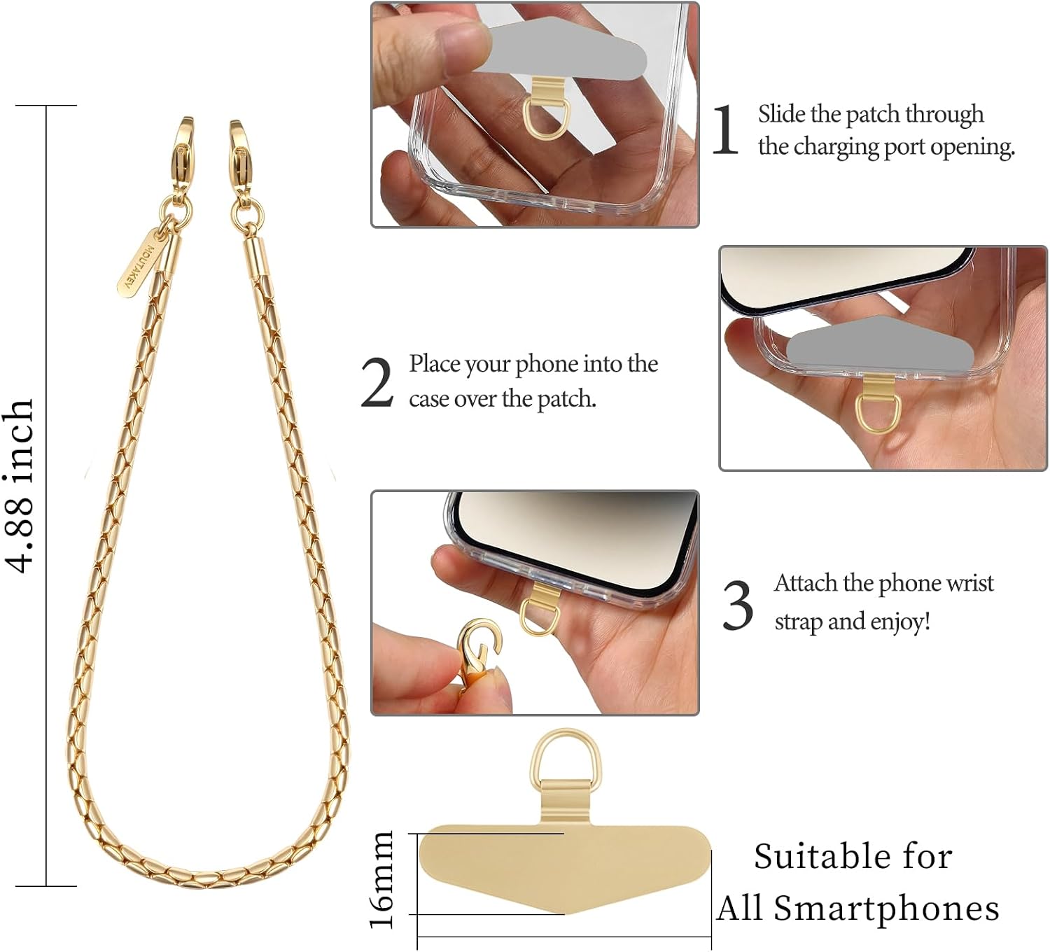 Thumbnail 3 de MOUTAKEY Phone Wrist Strap Metal Wristlet — Detachable Chain with Two Tether Tabs for Hands‑Free Carry