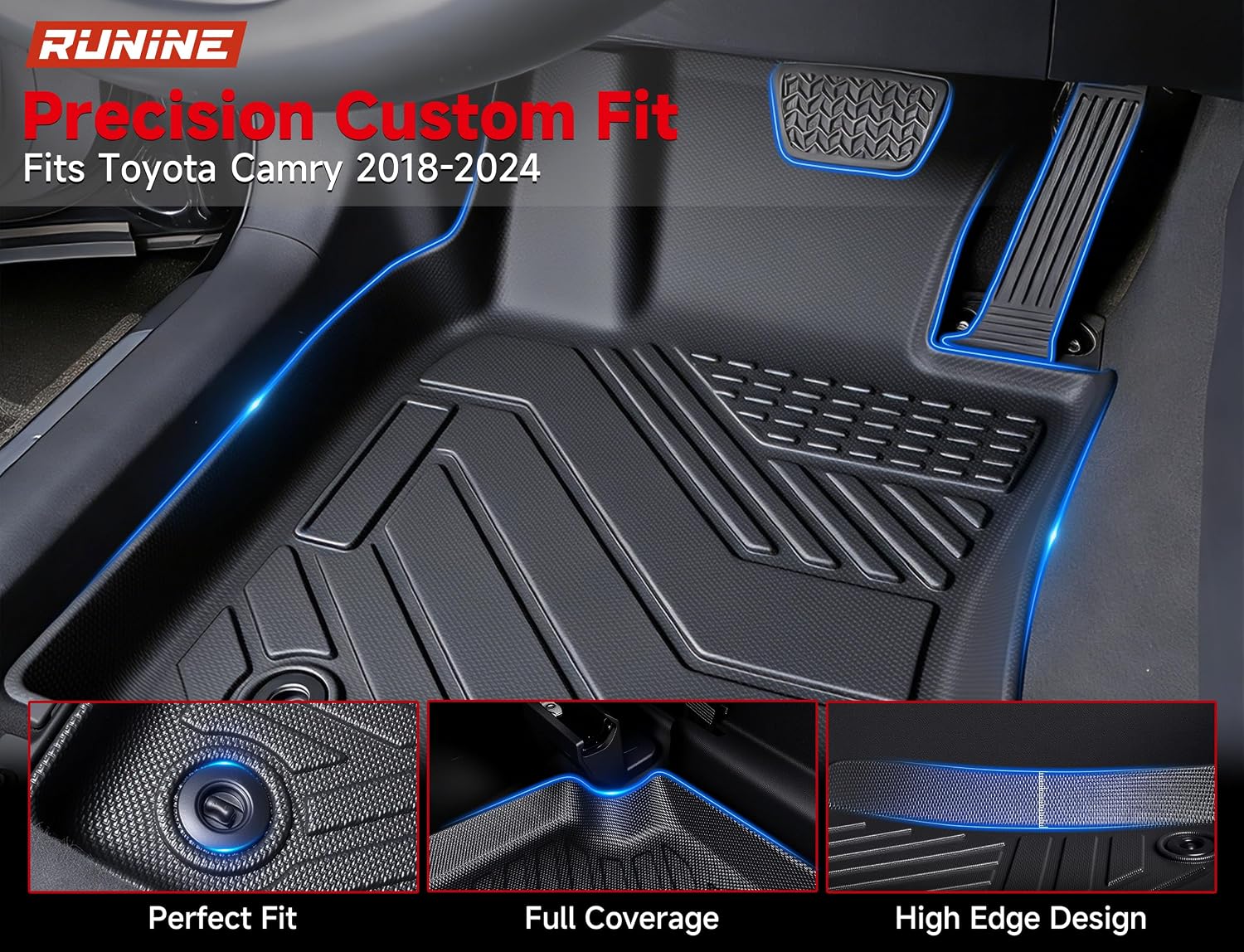 Thumbnail 1 de Runine Floor Mats for Toyota Camry (2018–2024) – All-Weather 5-Piece Set (Not for Hybrid or AWD)