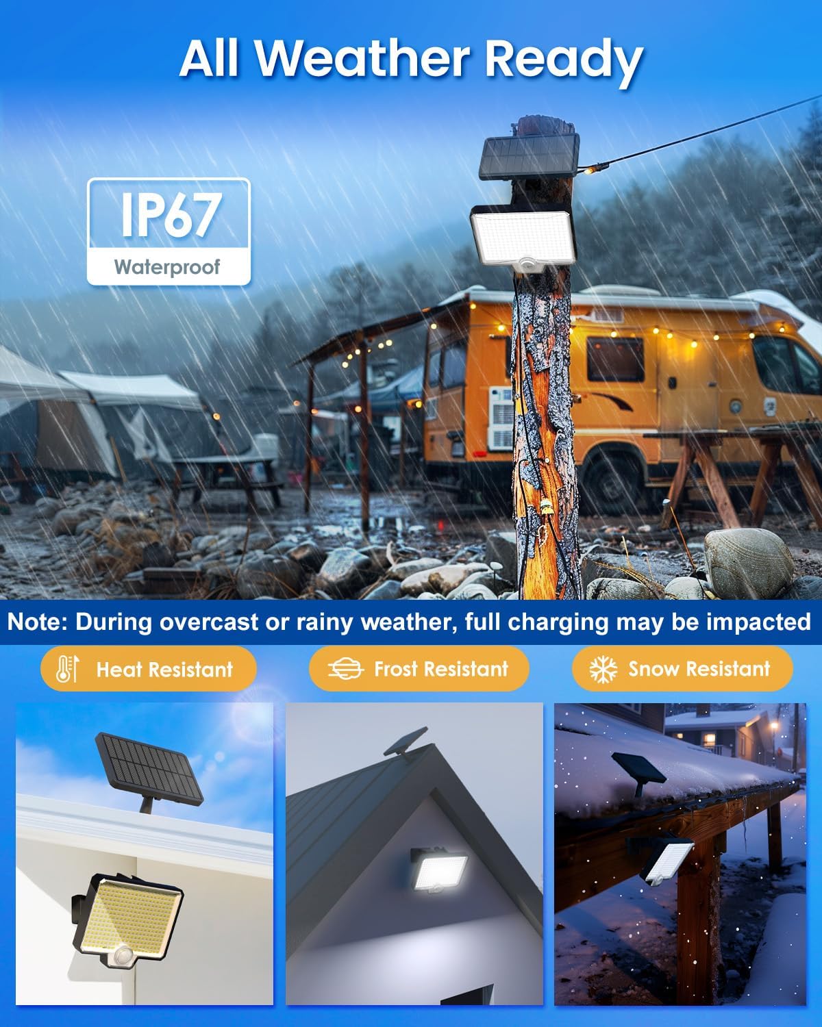 Detalle 1 de AUDERWIN 8753 Solar Motion Sensor Floodlights, 2-Pack, 294 LEDs, 2,600 Lumens