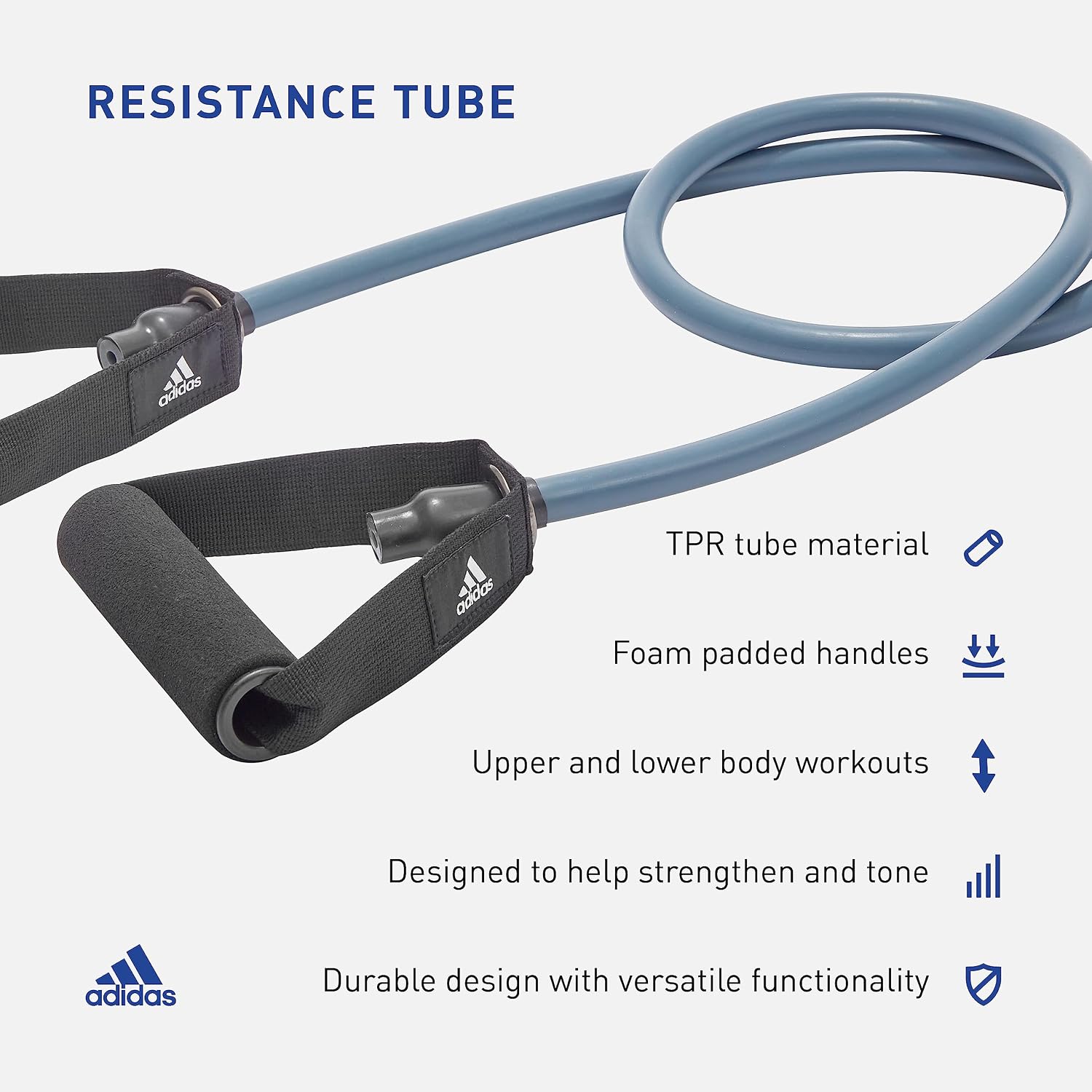 Detalle 2 de adidas レジスタンスチューブ ハンドル一体型・負荷重量15kg、TPE製 138cm