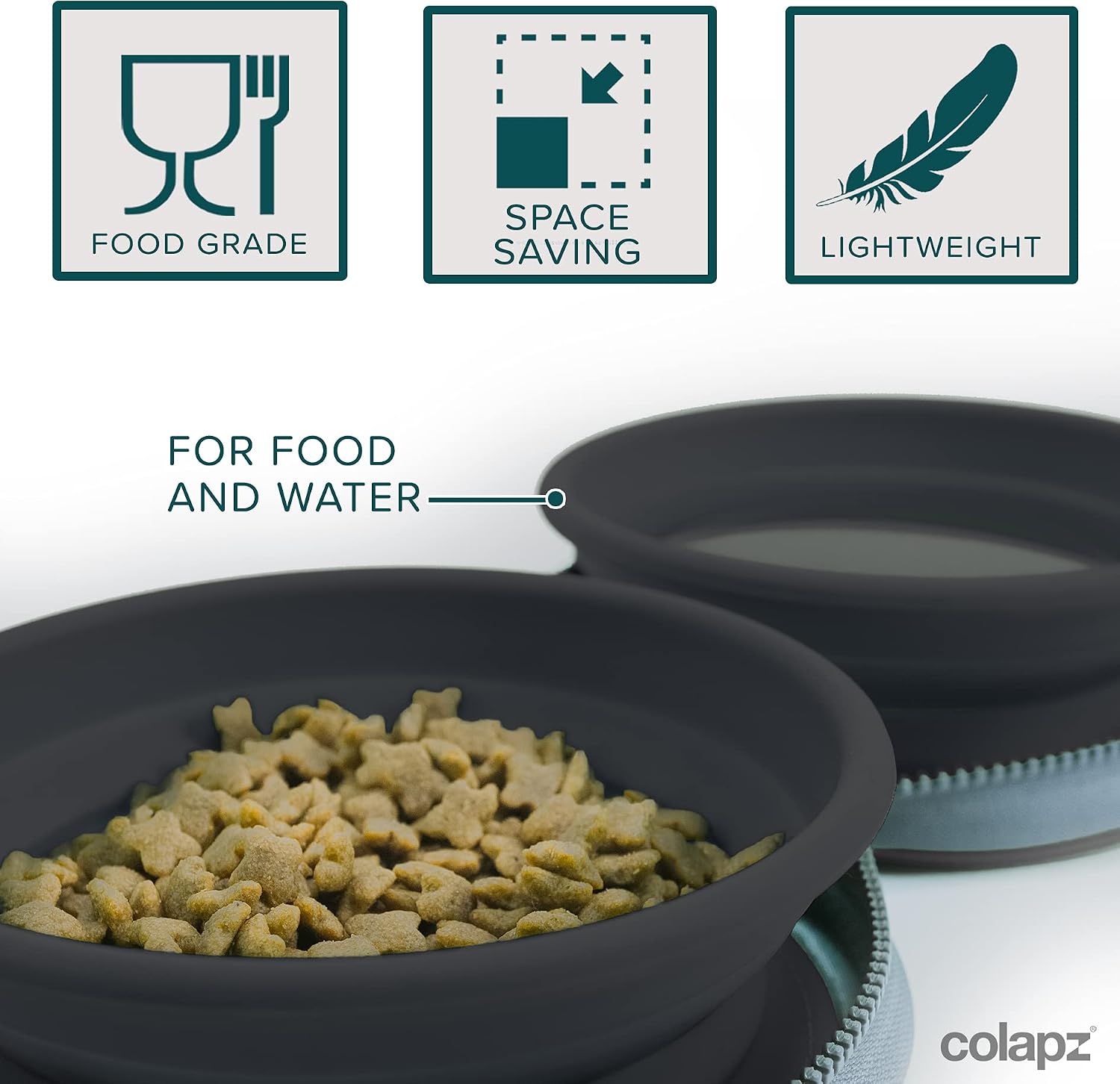 Detalle 2 de Colapz Collapsible Dog Bowls with Travel Case – Foldable Silicone Bowls for Travel, Camping and Hiking (Charcoal Grey)