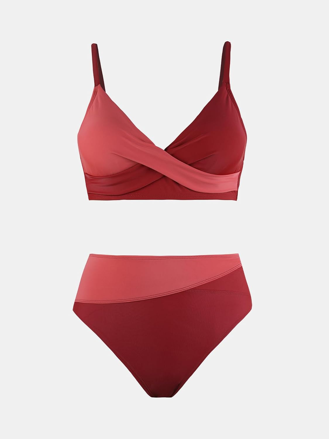 Detalle de CUPSHE Damen Bikini Set – Crossover Bustier, High Waist, Farbblock, eleganter Zweiteiler