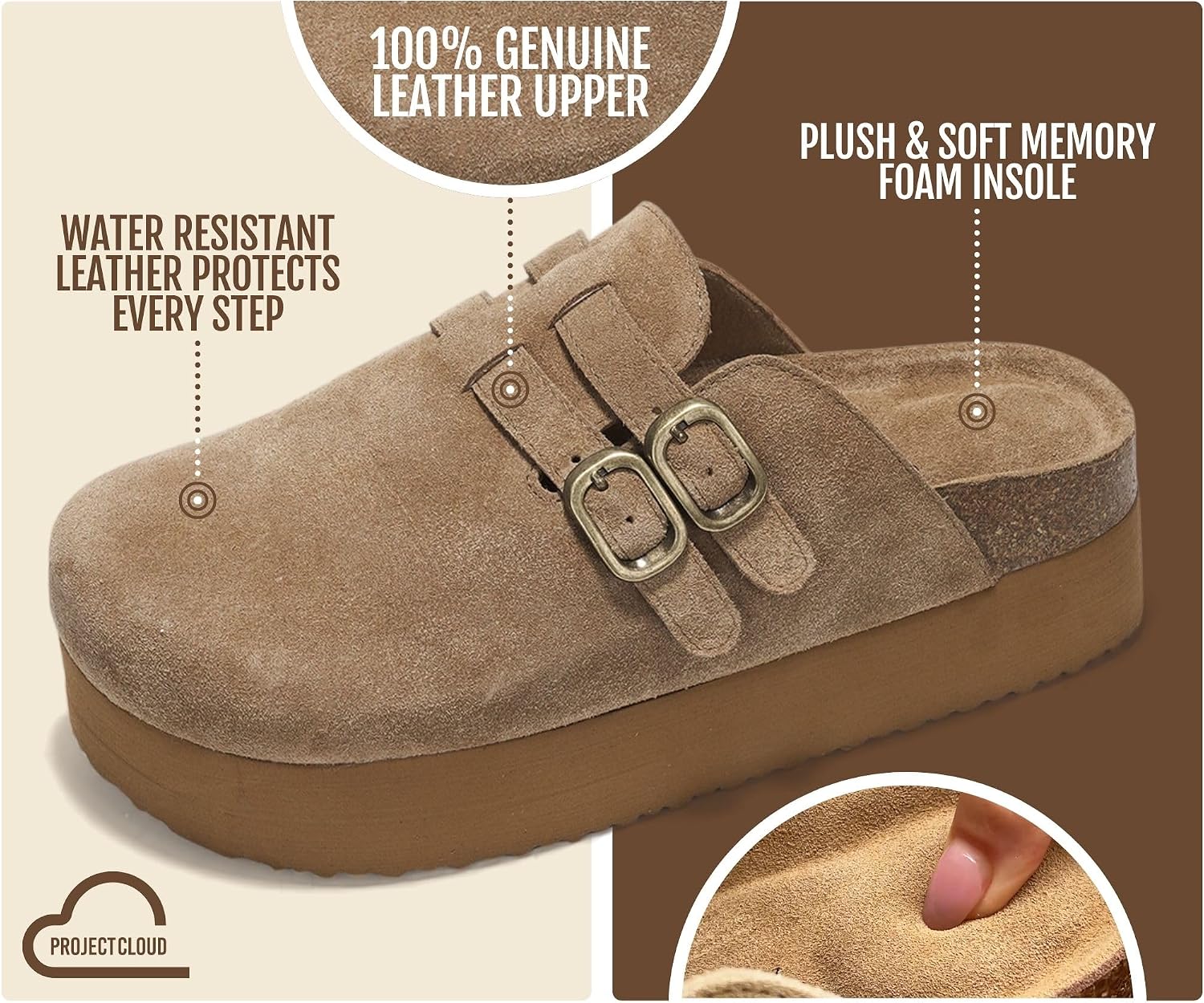 Detalle de Project Cloud Women's Platform Clogs in Genuine Leather