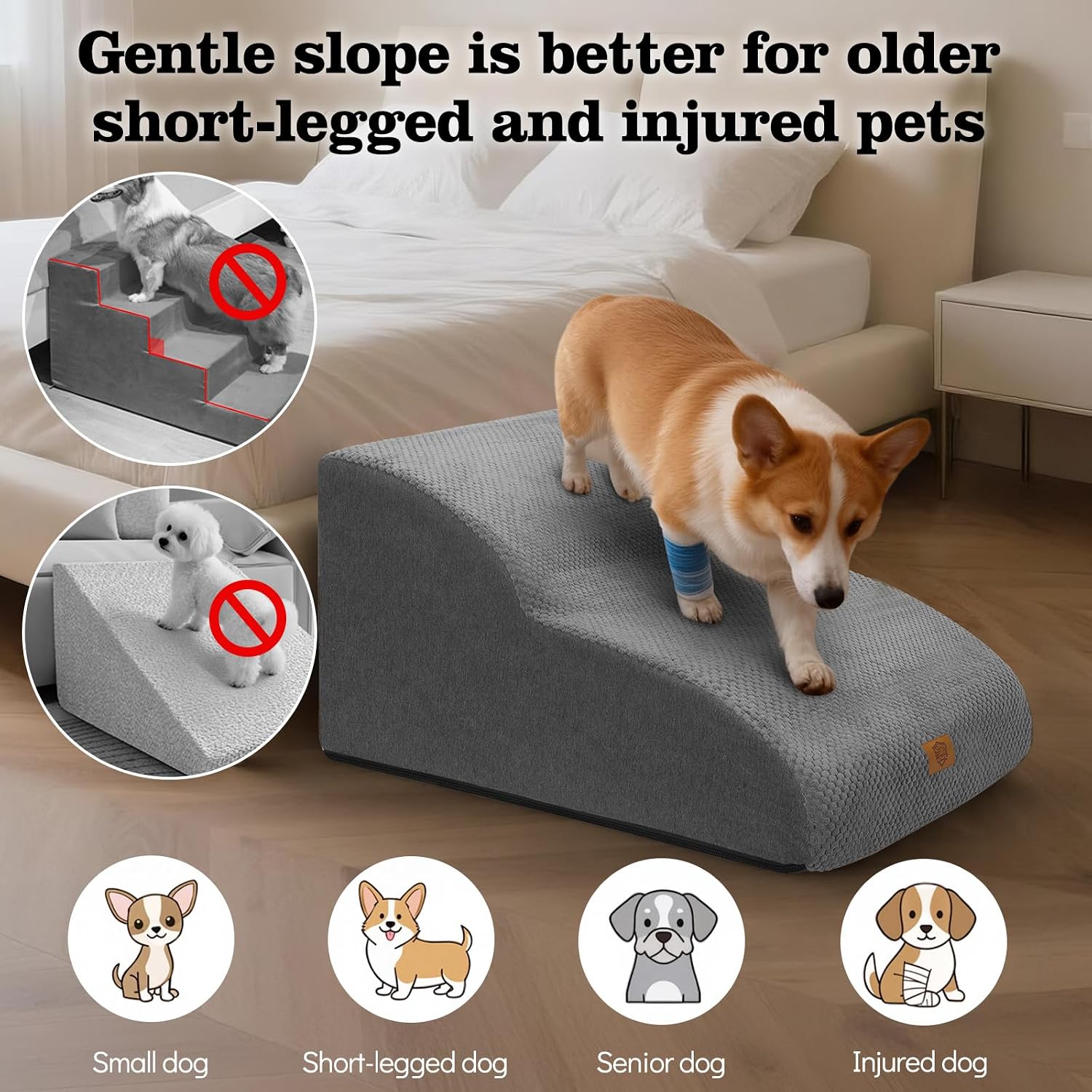 Detalle de Pawchop Dog Ramp 2-Step Waterproof Dog Steps (Grey) – 55 x 40 x 30cm