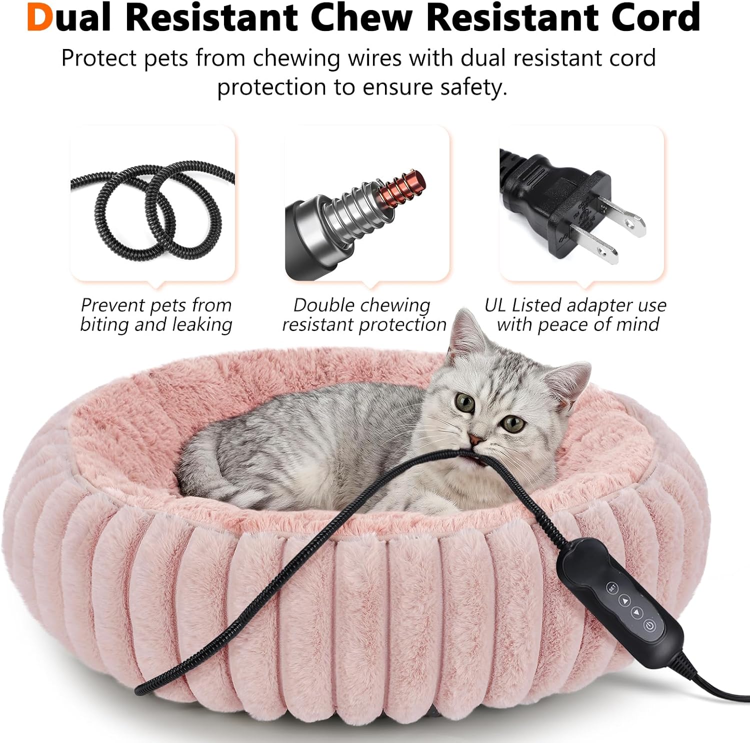 Detalle de INVENHO TK-HPPD50T Heated Cat Bed, 24-Inch Donut with Adjustable Temperature