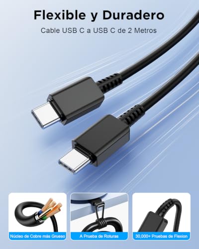 Detalle de Cargador USB-C 45W Baileku con cable de 2 m para Samsung y más