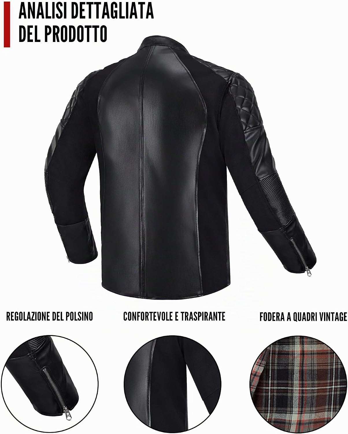 Detalle de IRON JIA'S Giacca da Moto Uomo in Pelle Sintetica – Leggera, Traspirante e Antivento con Protezioni CE