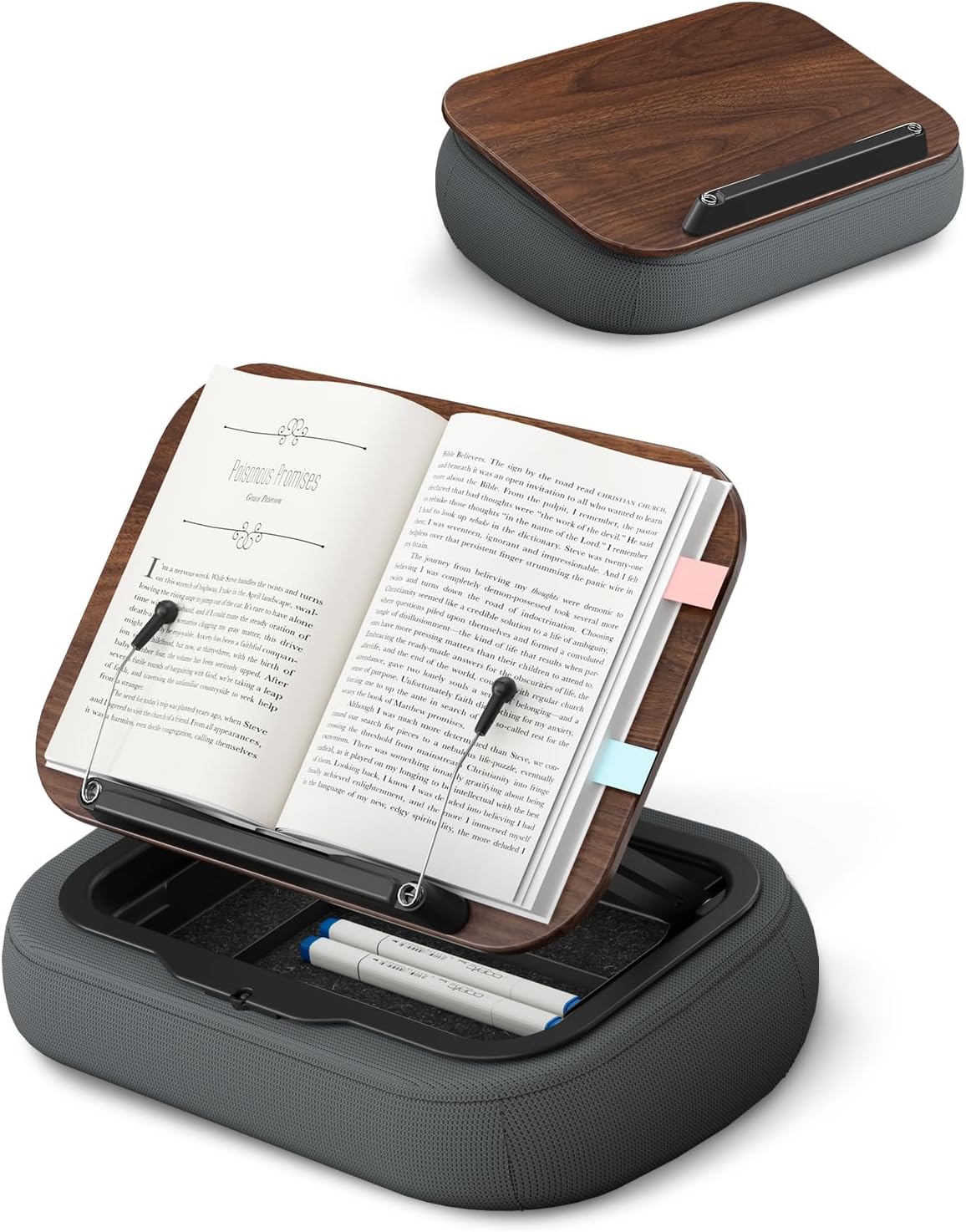 Detalle de Viozon Lap Book Pillow Stand with Storage, Adjustable Dark Wood Panel