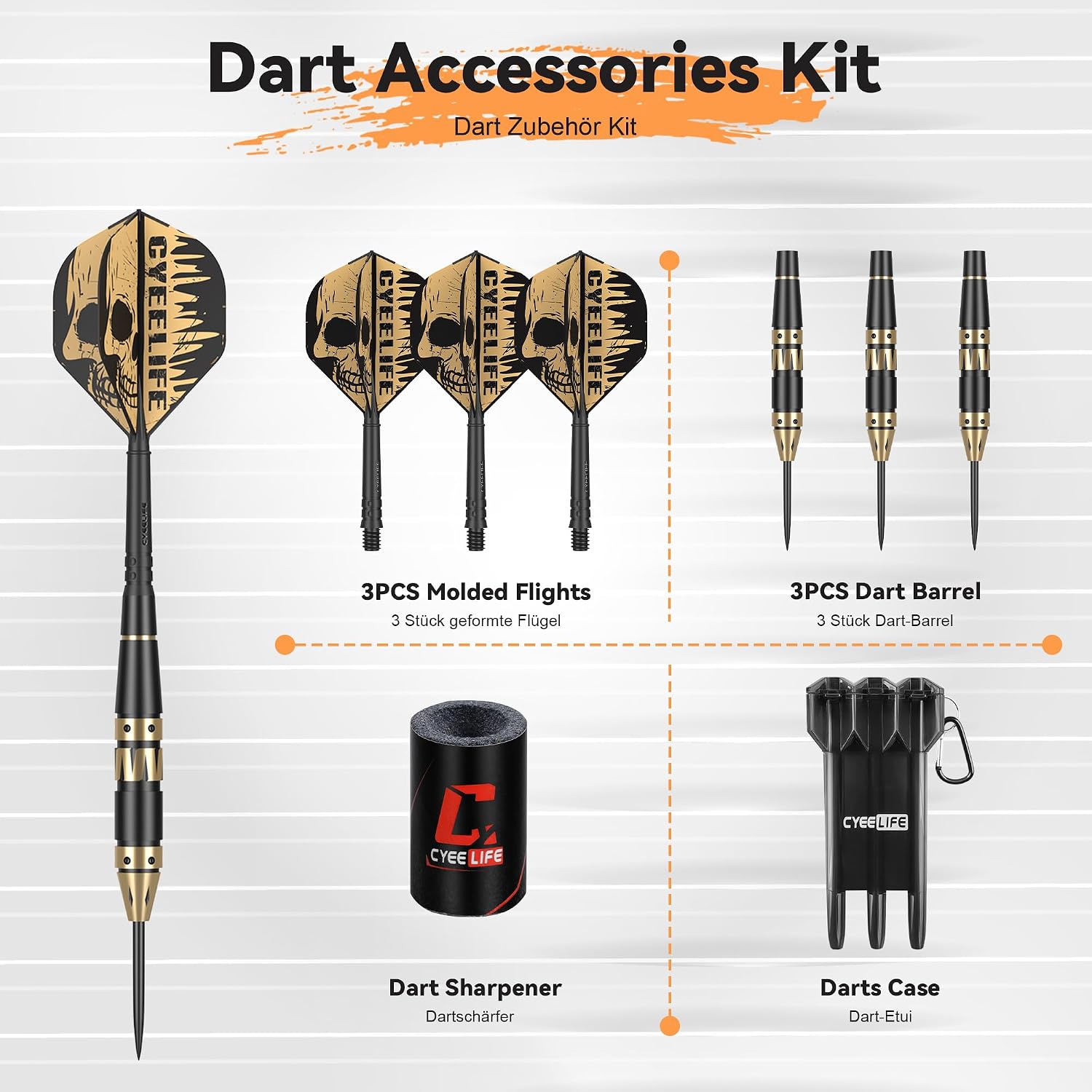 Detalle de CyeeLife stalen darts van 24 g met messing barrels, skeletflights en koffer