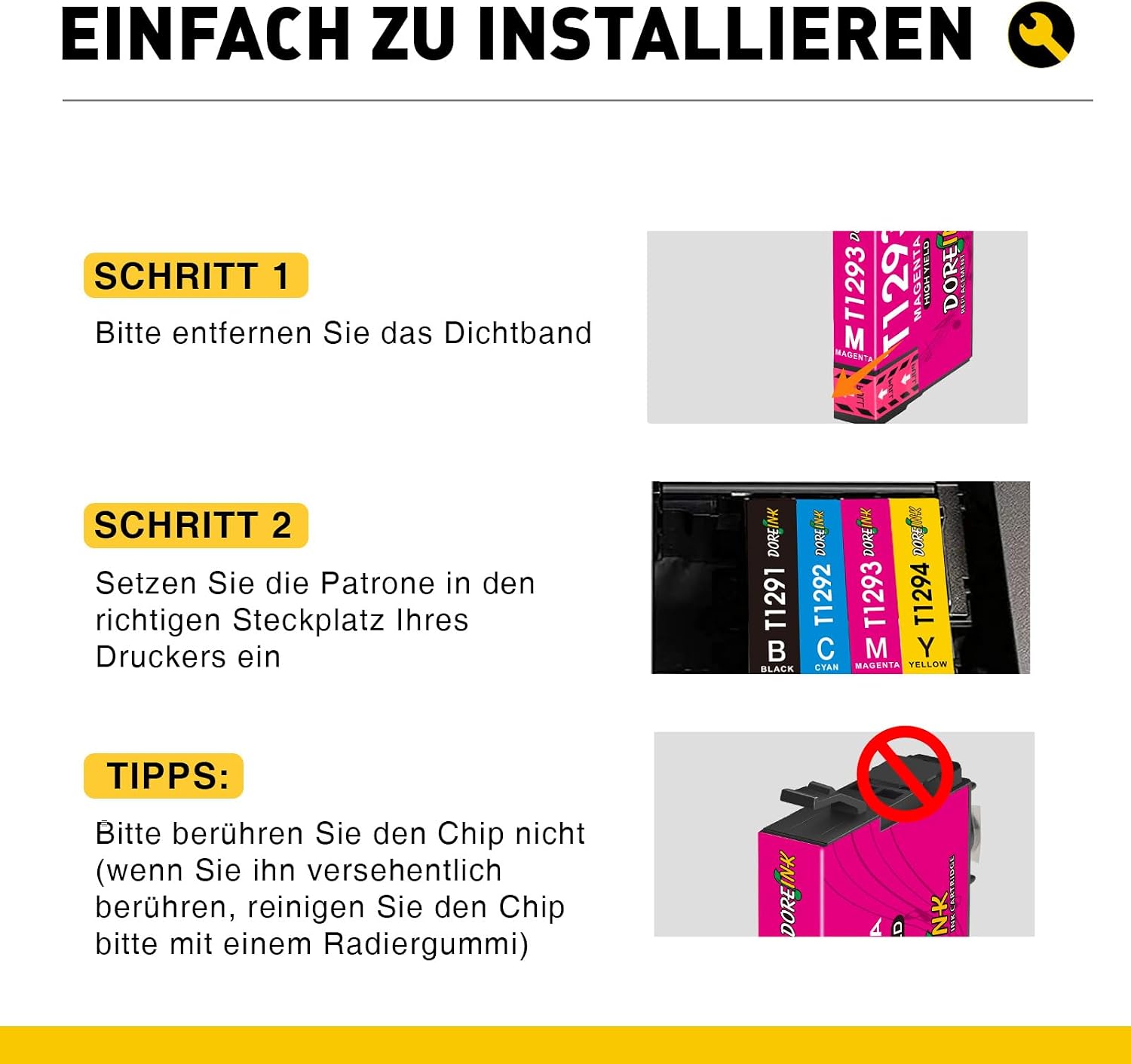 Detalle 2 de DOREINK T1295 Multipack – Kompatible Tintenpatronen für Epson WF‑Serien und Stylus Drucker