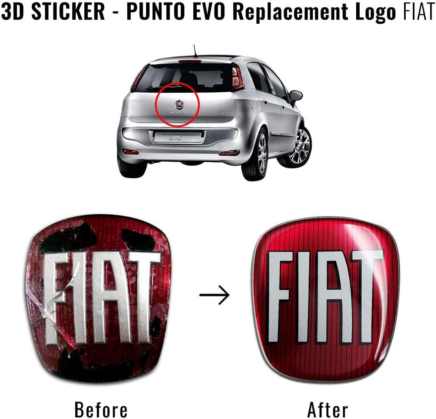 Detalle 2 de Adesivo Fiat 3D Ricambio Logo per Punto Evo: rivestimento lenticolare 3D per il logo posteriore