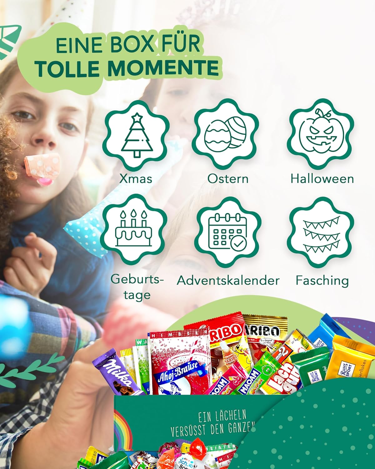 Detalle de Premium Süßigkeiten Box (150 Stück) – Gute Laune Box von Candy Circle
