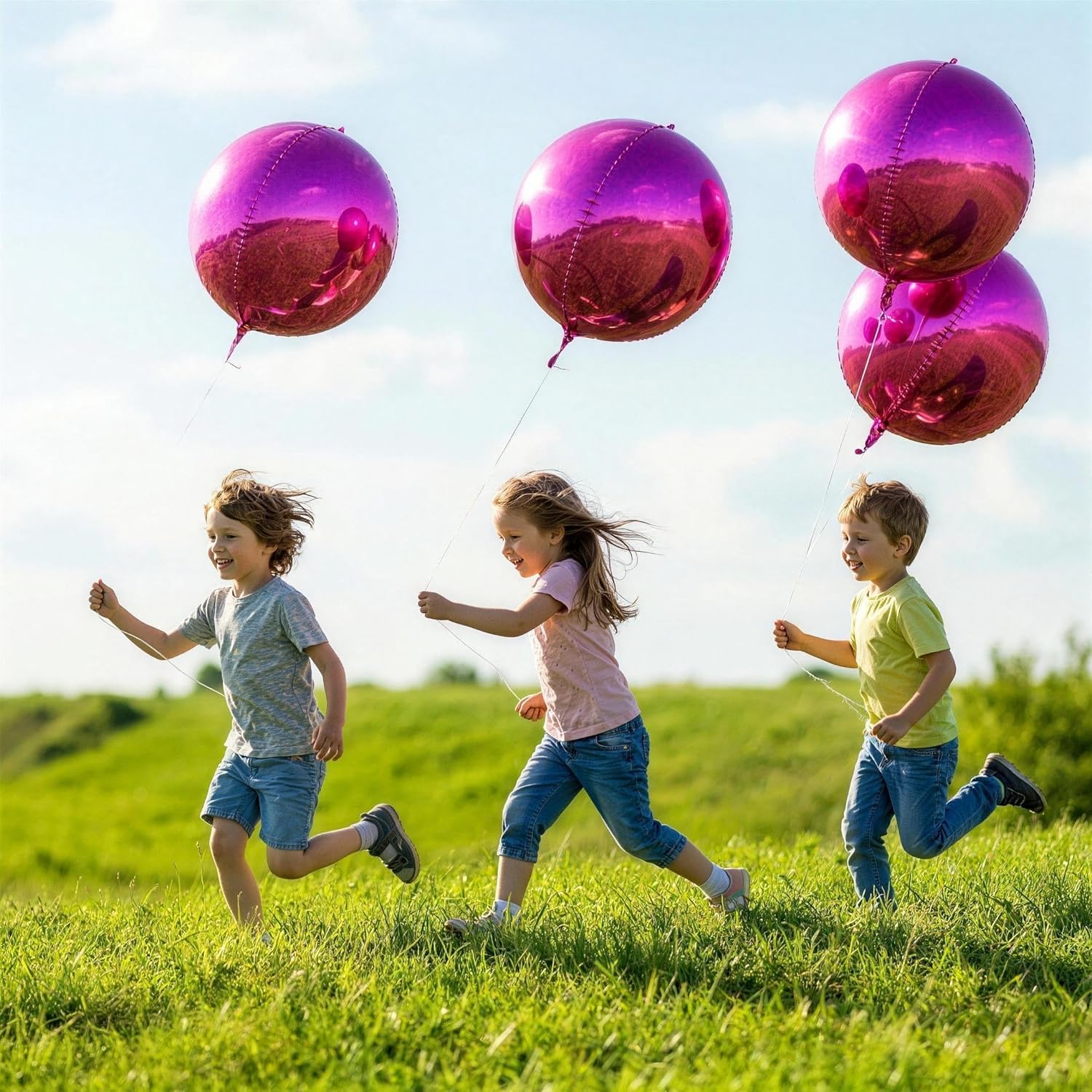 Thumbnail 3 de Lot de 10 grands ballons ronds géants en aluminium 4D YuBeiKoo – rouge fuchsia