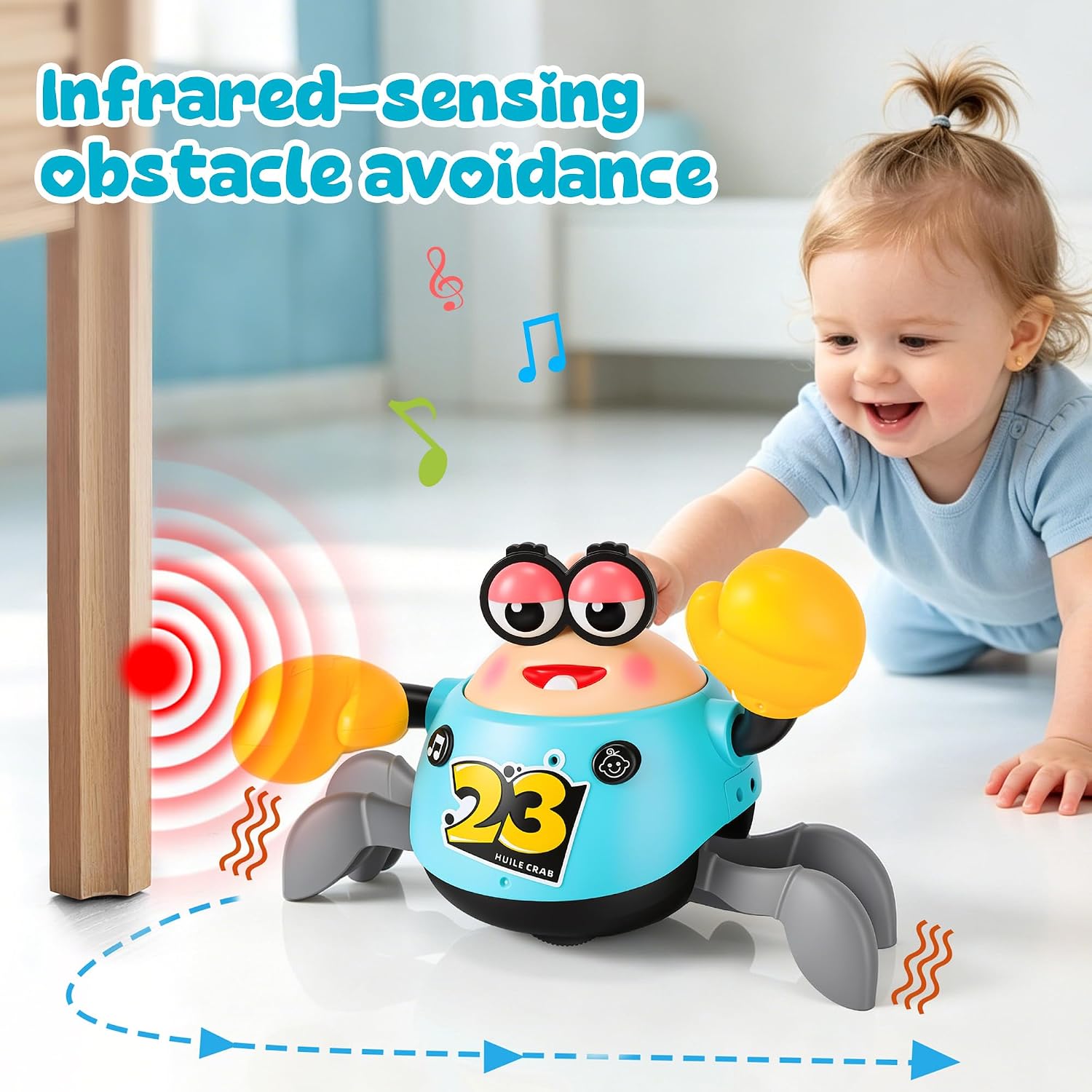 Thumbnail 3 de MONKROY Krabbe Baby Spielzeug 6‑12 Monate – Interaktives Tummy Time Spielzeug mit Musik, Licht und Hindernisvermeidung